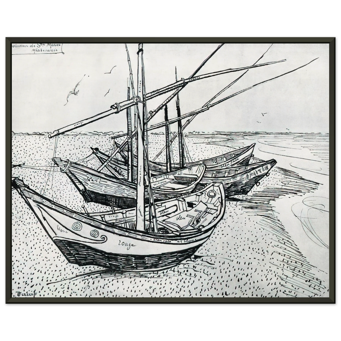 Vincent van Gogh  Fishing boats on the Beach at Les SaintesMariesdelaMer Framed Art Print  - Aluminum Frame - 40x50 cm / 16x20 inches