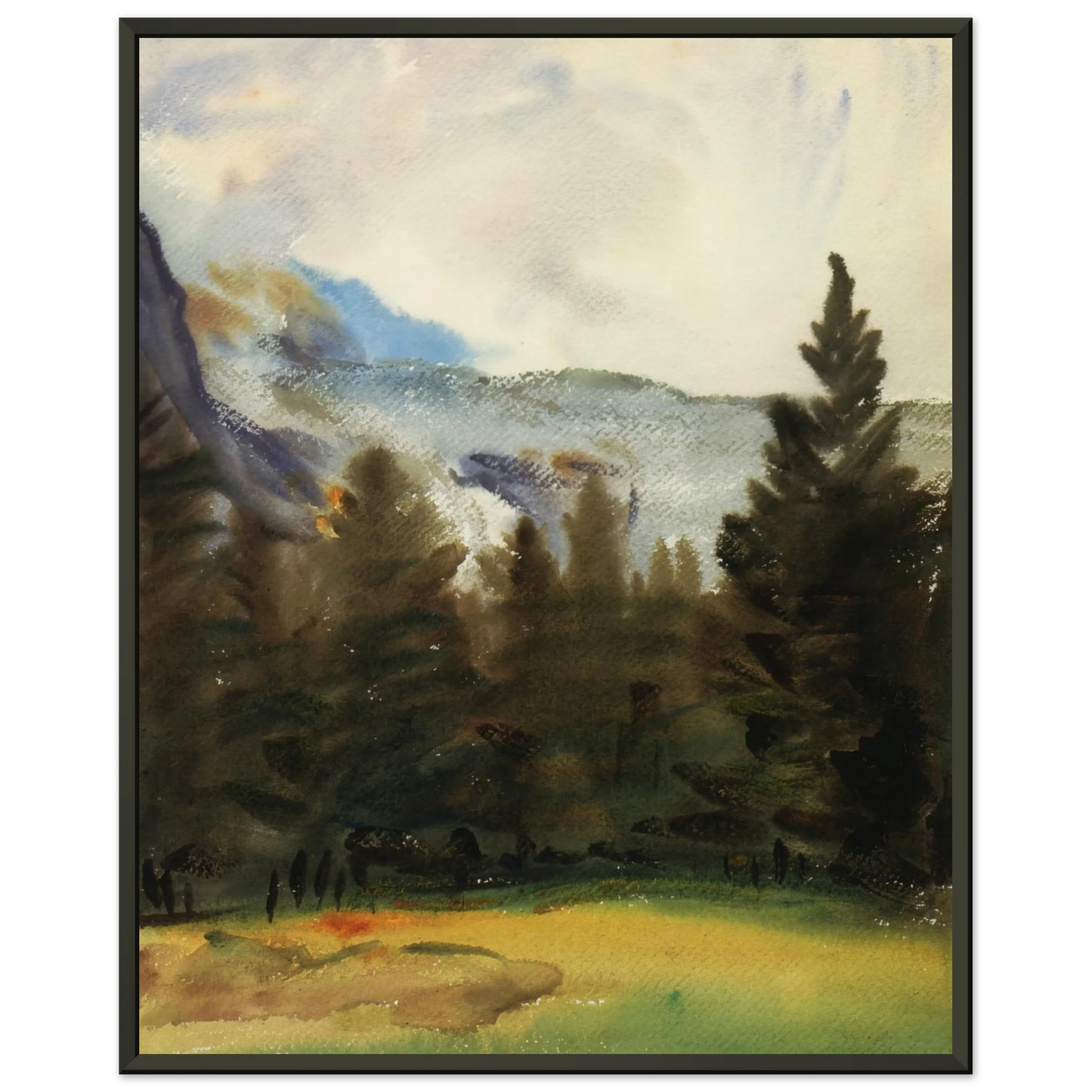 John Singer Sargent  Purtud Fir Trees and Snow Mountains Framed Art Print  - Aluminum Frame - 70x100 cm / 28x40 inches