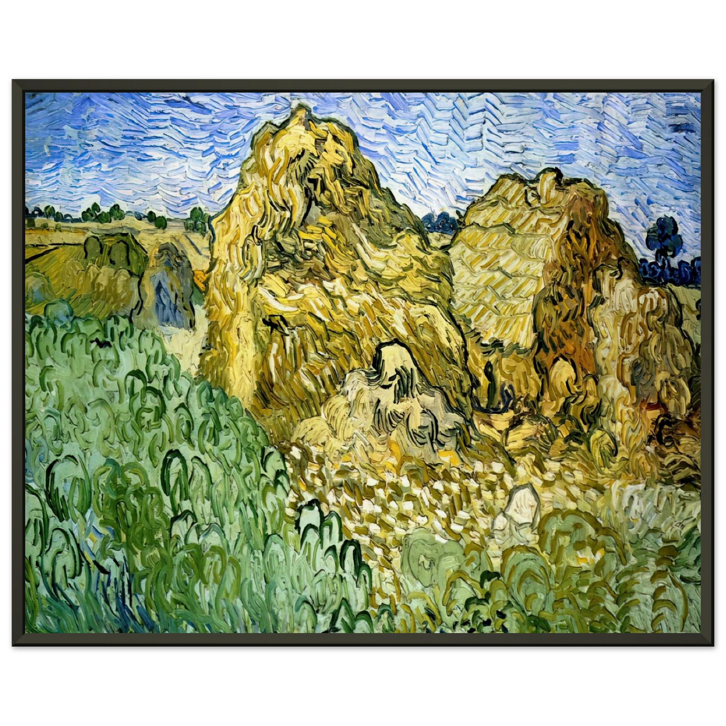 Vincent van Gogh  Field with Stacks of Wheat Framed Art Print  - Aluminum Frame - 70x100 cm / 28x40 inches