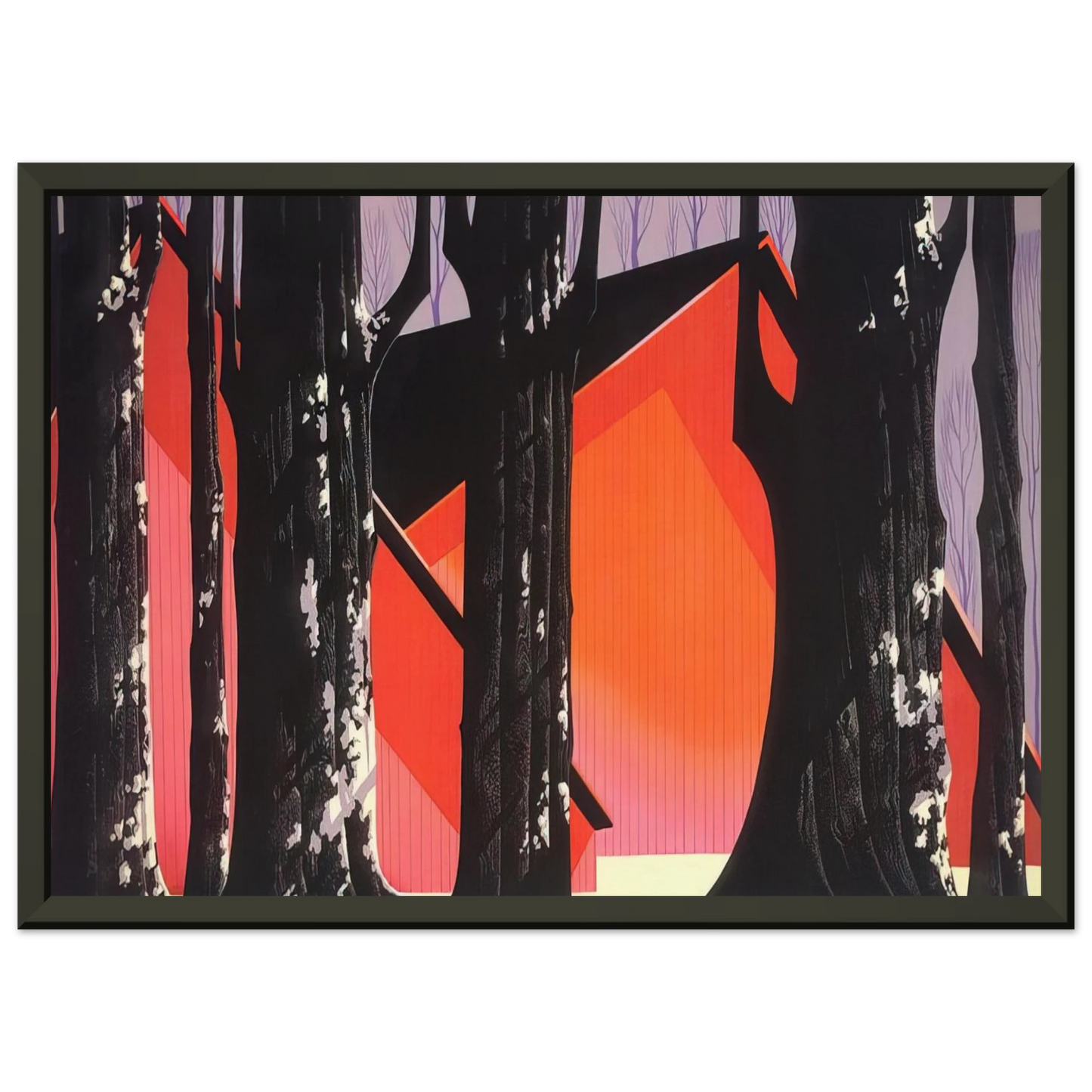 Eyvind Earle Winter Barnyard Framed Art Print - Aluminum Frame - 60x80 cm / 24x32 inches