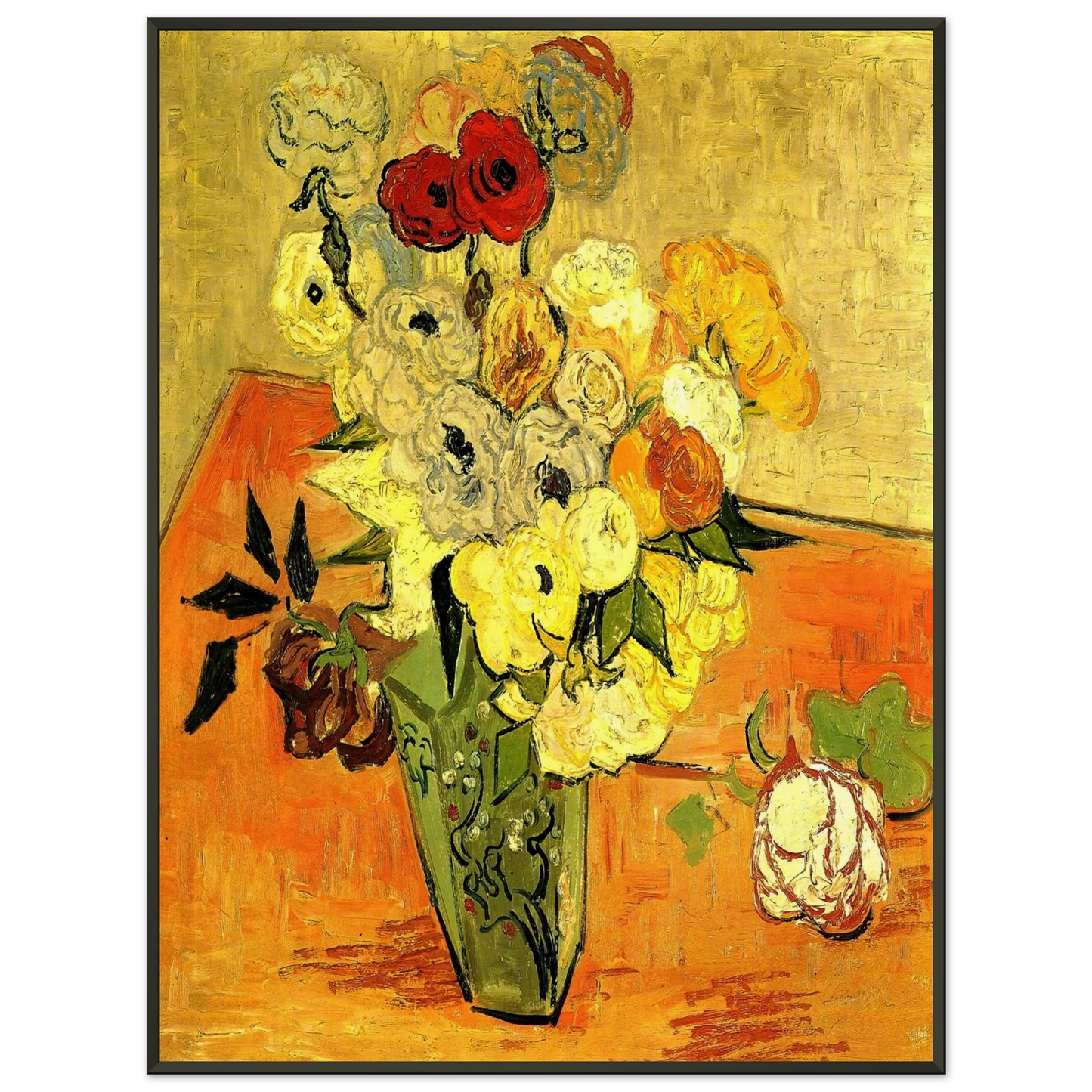 Vincent van Gogh  Japanese Vase with Roses and Anemones Framed Art Print  - Aluminum Frame - 60x80 cm / 24x32 inches