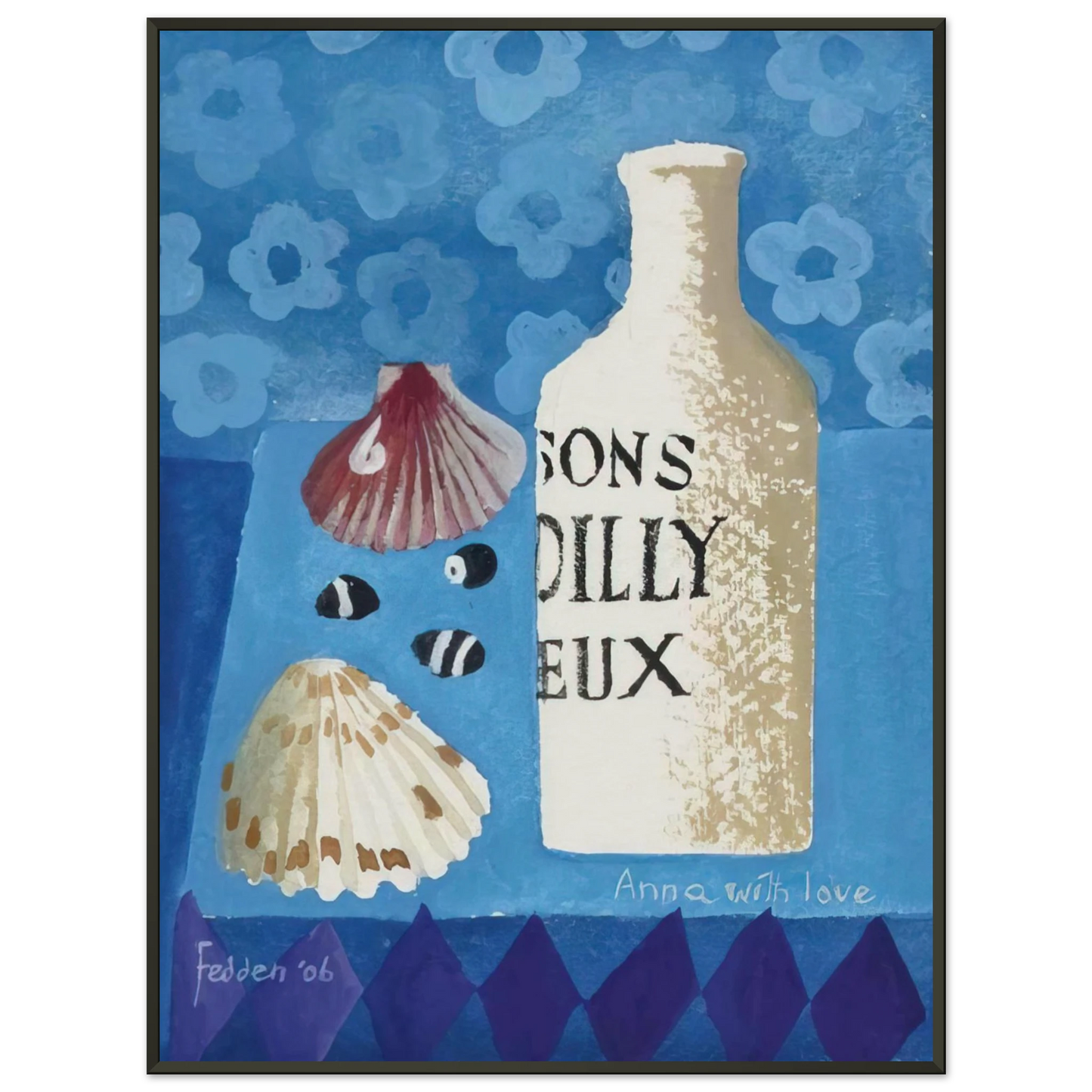 Mary Fedden Still life with bottle and shells 2006 Framed Art Print - Aluminum Frame - 60x80 cm / 24x32 inches