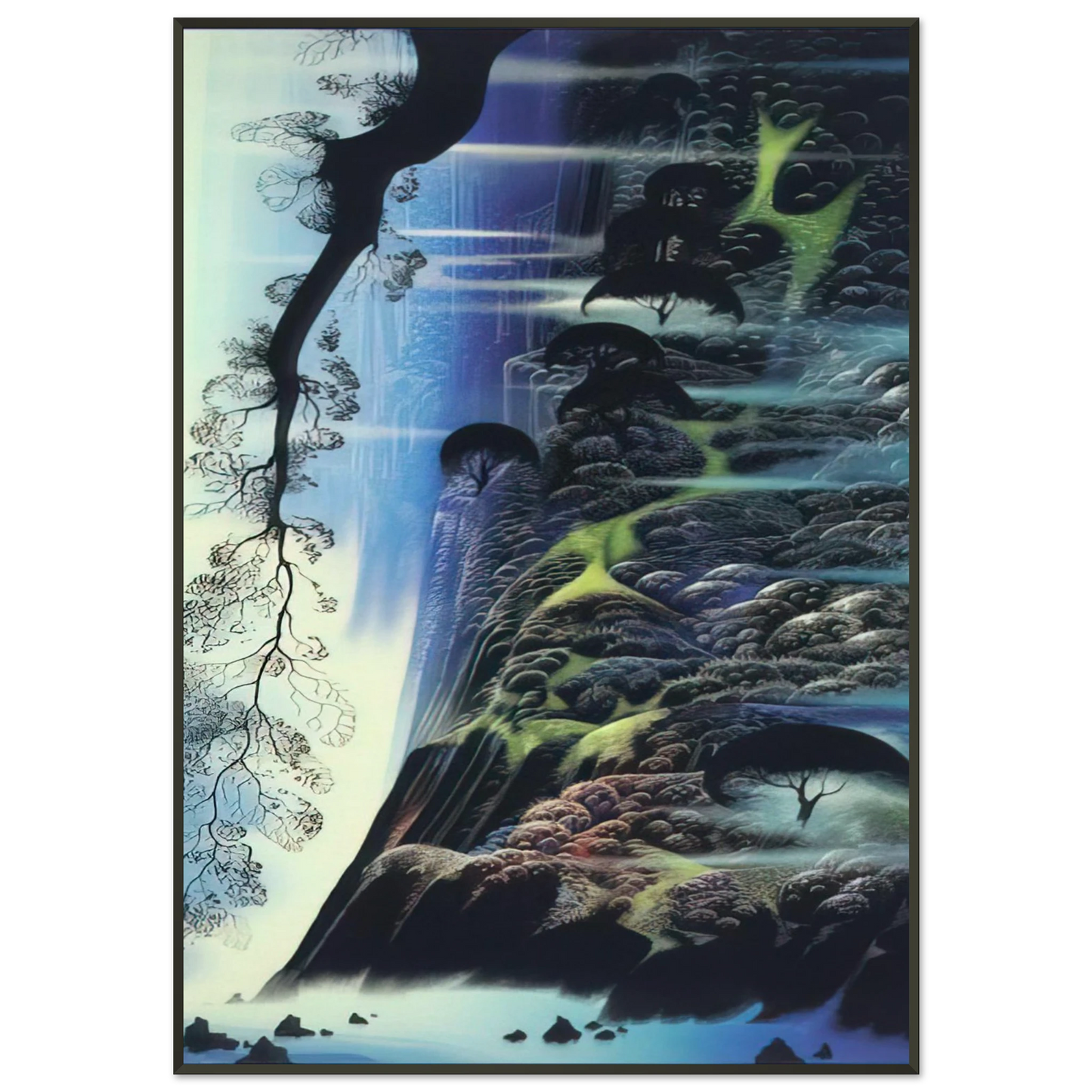 Eyvind Earle Steep Coast Line Framed Art Print - Aluminum Frame - 21x29.7 cm / 8x12"