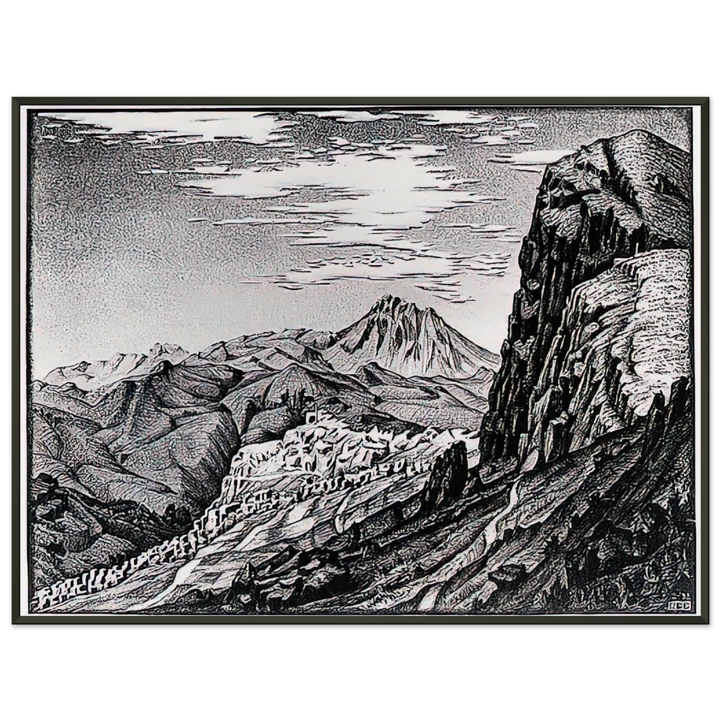 MC Escher  CALTAVUTURO IN THE MADONIE MOUNTAINS SICILY Framed Art Print  - Aluminum Frame - 60x80 cm / 24x32 inches