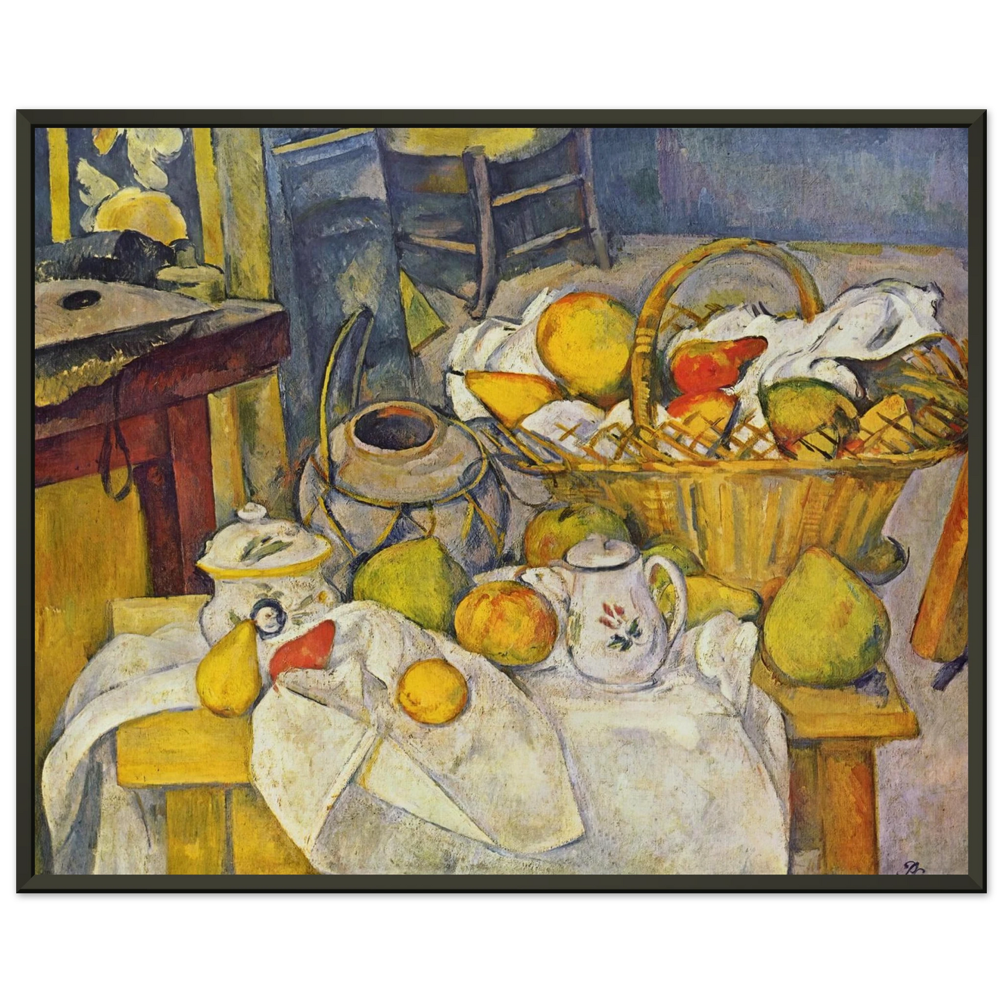 Paul Cezanne Still life with basket Kitchen table Framed Art Print - Aluminum Frame - 70x100 cm / 28x40 inches