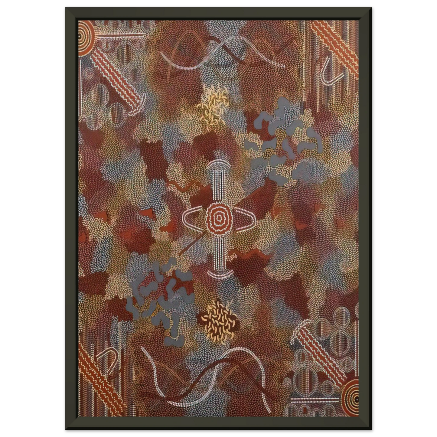Clifford Possum Tjapaltjarri Frog Dreaming 1989 Framed Art Print - Aluminum Frame - 60x80 cm / 24x32 inches