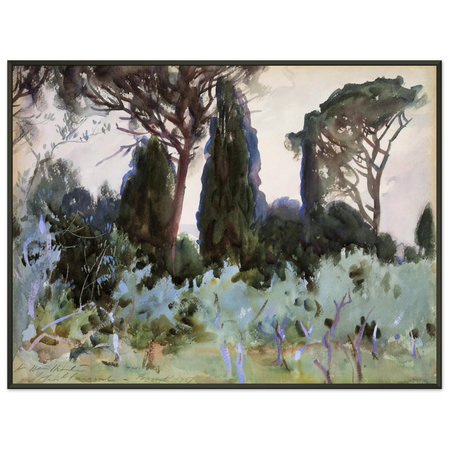 John Singer Sargent Landscape near Florence Framed Art Print - Aluminum Frame - 60x80 cm / 24x32 inches