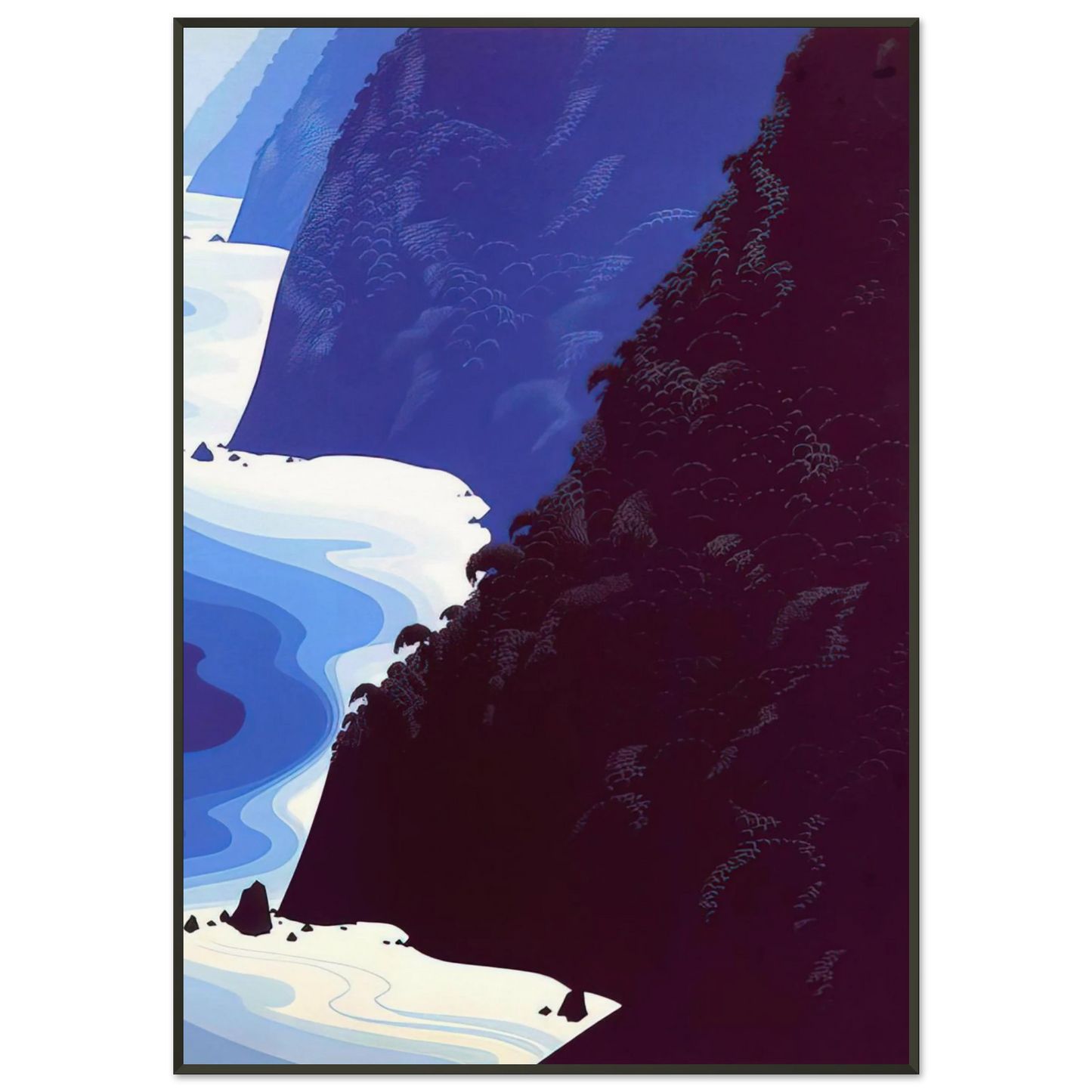Eyvind Earle  Blue Big Sur Framed Art Print  - Aluminum Frame - 21x29.7 cm / 8x12"