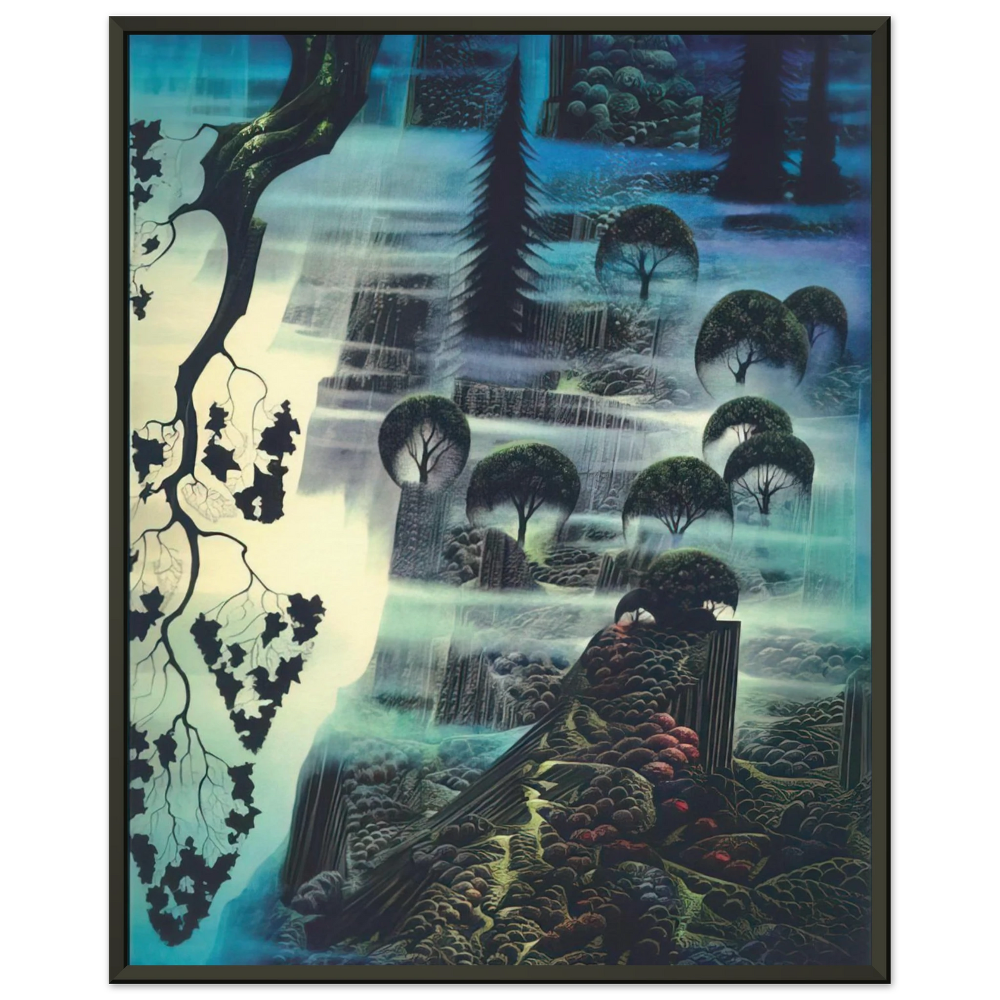 Eyvind Earle Surf Wind and Fog Framed Art Print - Aluminum Frame - 70x100 cm / 28x40 inches