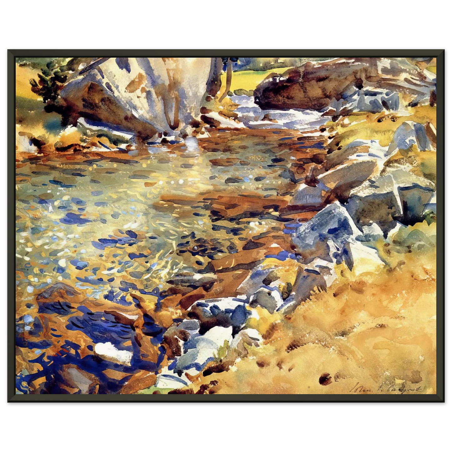 John Singer Sargent Brook among Rocks Framed Art Print - Aluminum Frame - 70x100 cm / 28x40 inches