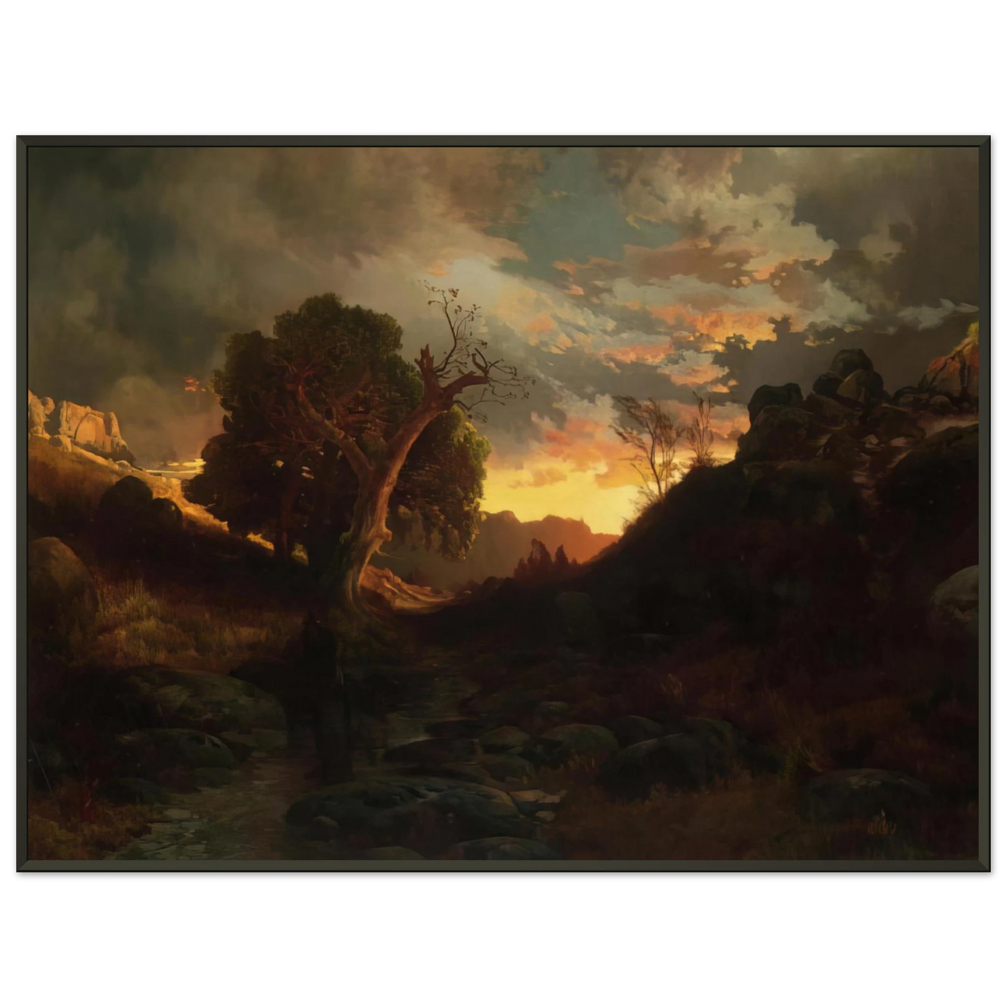 Thomas Moran The Evening Hunter Framed Art Print - Aluminum Frame - 60x80 cm / 24x32 inches