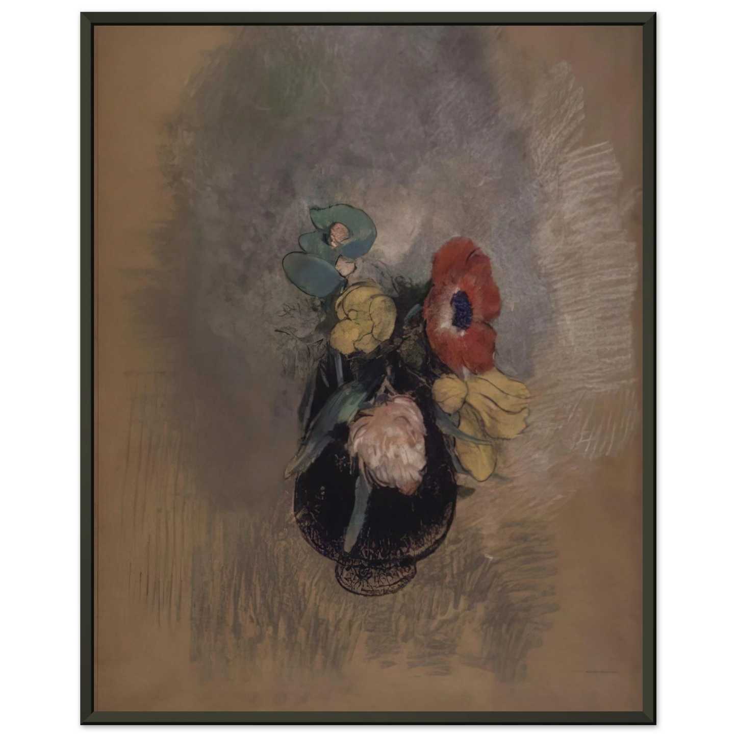 Odilon Redon  ANEMONES AND TULIPS Framed Art Print  - Aluminum Frame - 40x50 cm / 16x20 inches