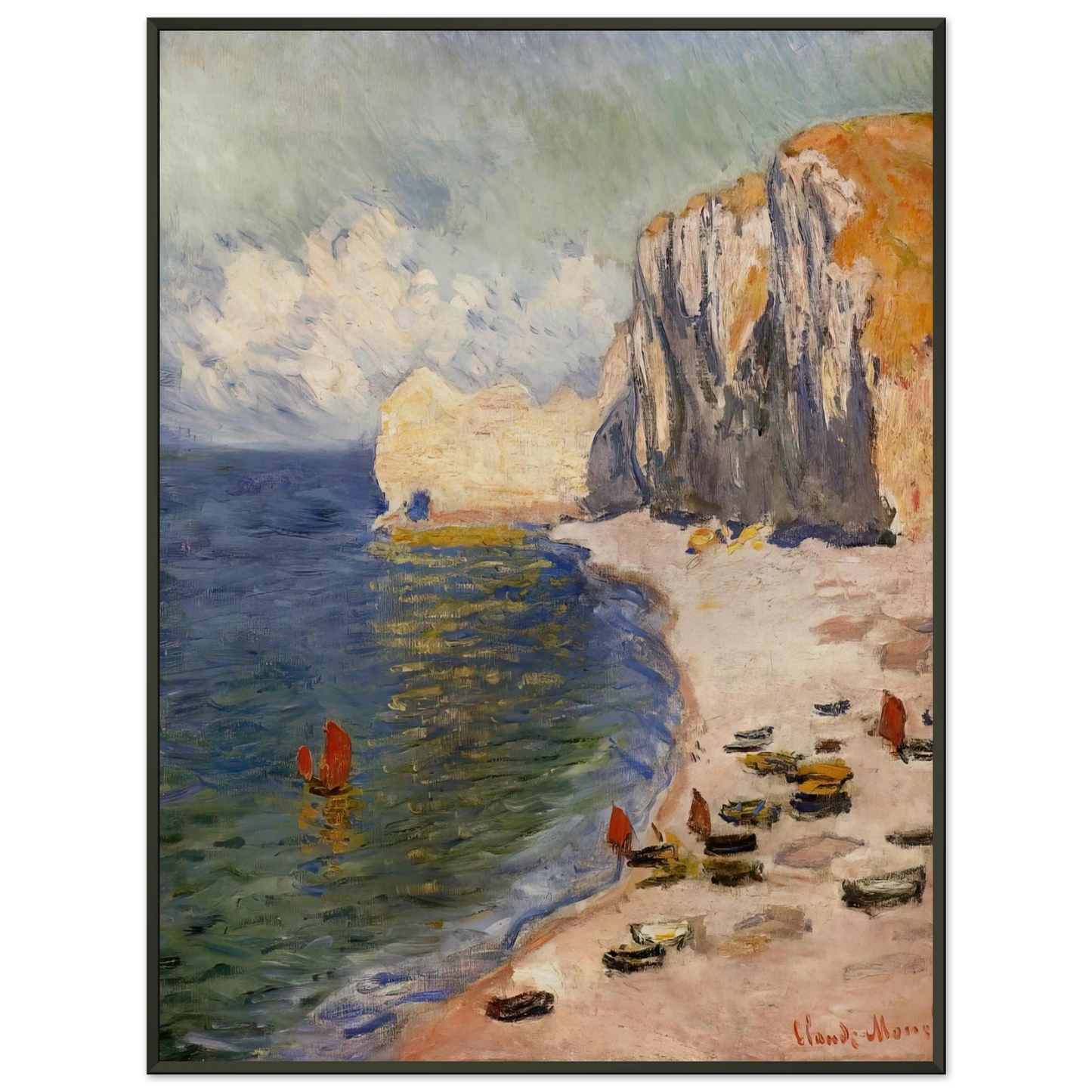 claude monet  The Beach and the Falaise dAmont Framed Art Print  - Aluminum Frame - 60x80 cm / 24x32 inches