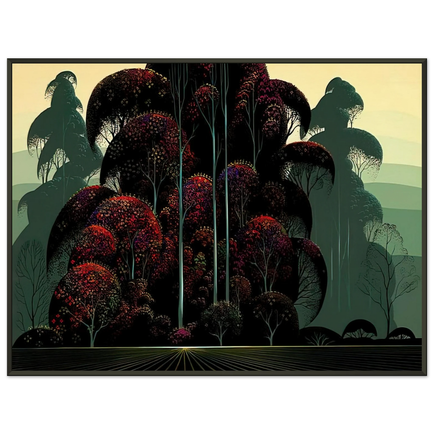 Eyvind Earle Crimson Autumn Framed Art Print - Aluminum Frame - 40x50 cm / 16x20 inches