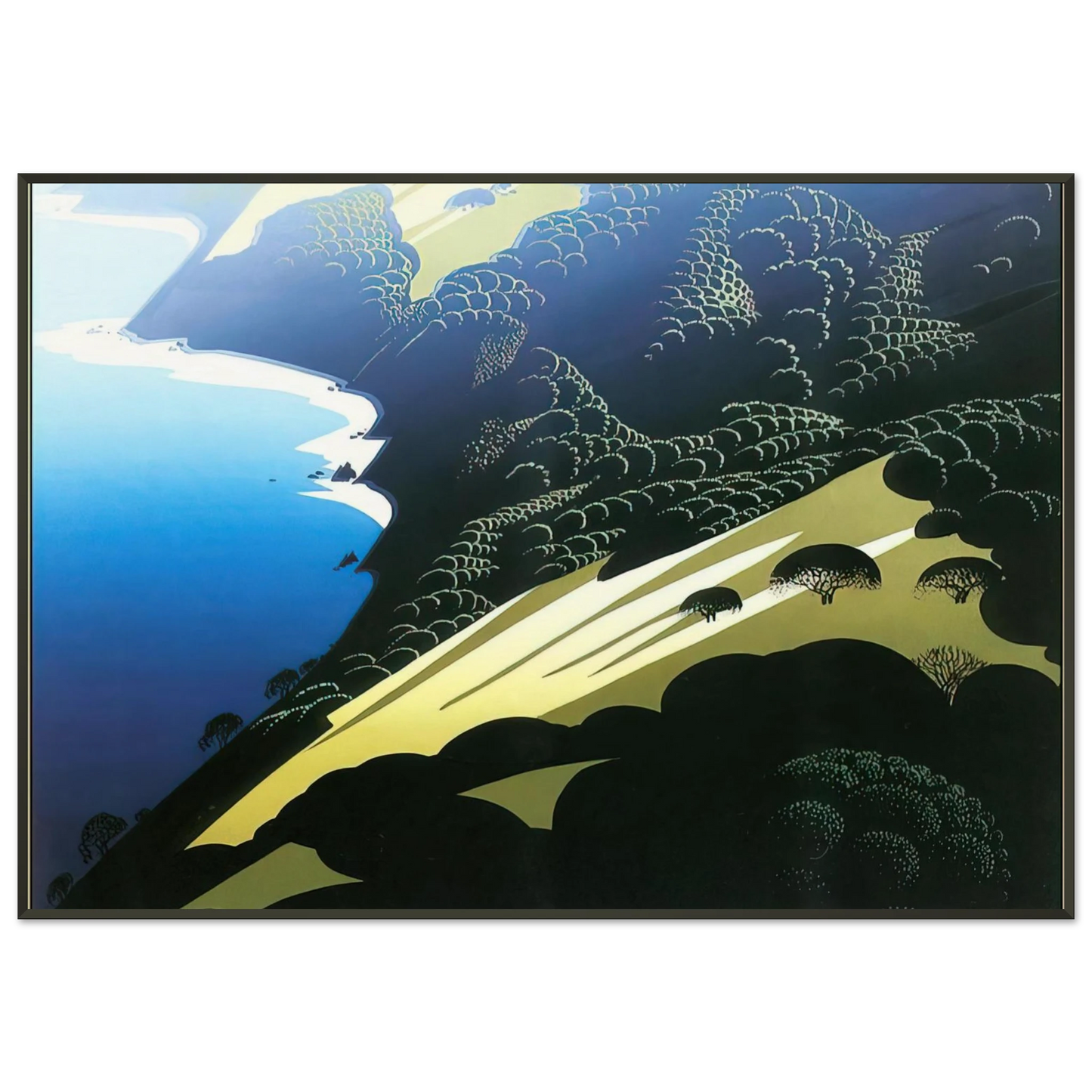 Eyvind Earle  Seaside Pastures Framed Art Print  - Aluminum Frame - 21x29.7 cm / 8x12"