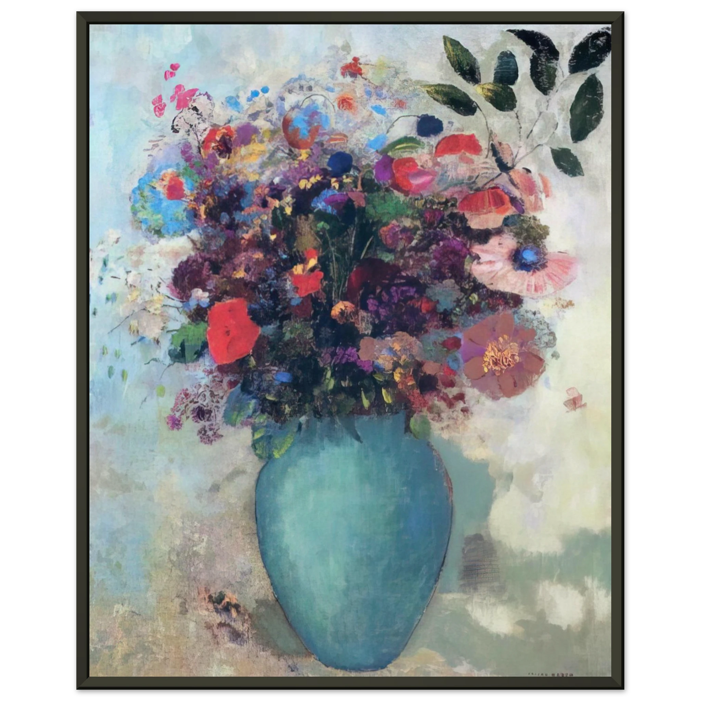 Odilon Redon FLOWERS IN A TURQUOISE VASE Framed Art Print - Aluminum Frame - 70x100 cm / 28x40 inches