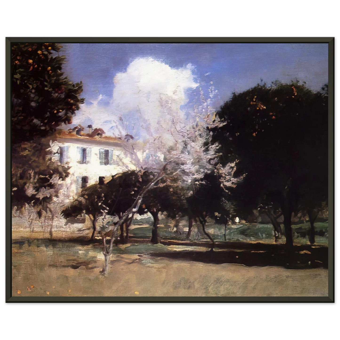 John Singer Sargent  House and Garden Framed Art Print  - Aluminum Frame - 40x50 cm / 16x20 inches