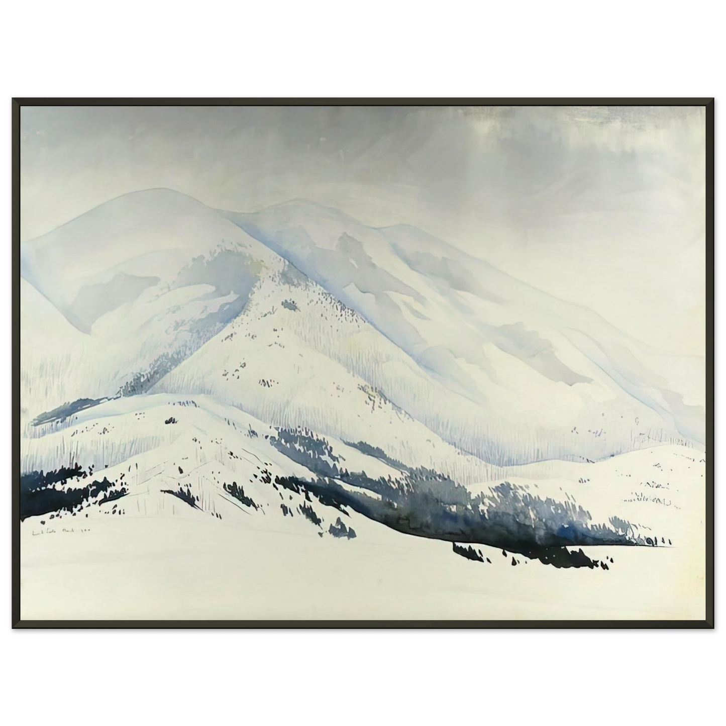 Eyvind Earle Snowy Mountain Framed Art Print - Aluminum Frame - 70x100 cm / 28x40 inches