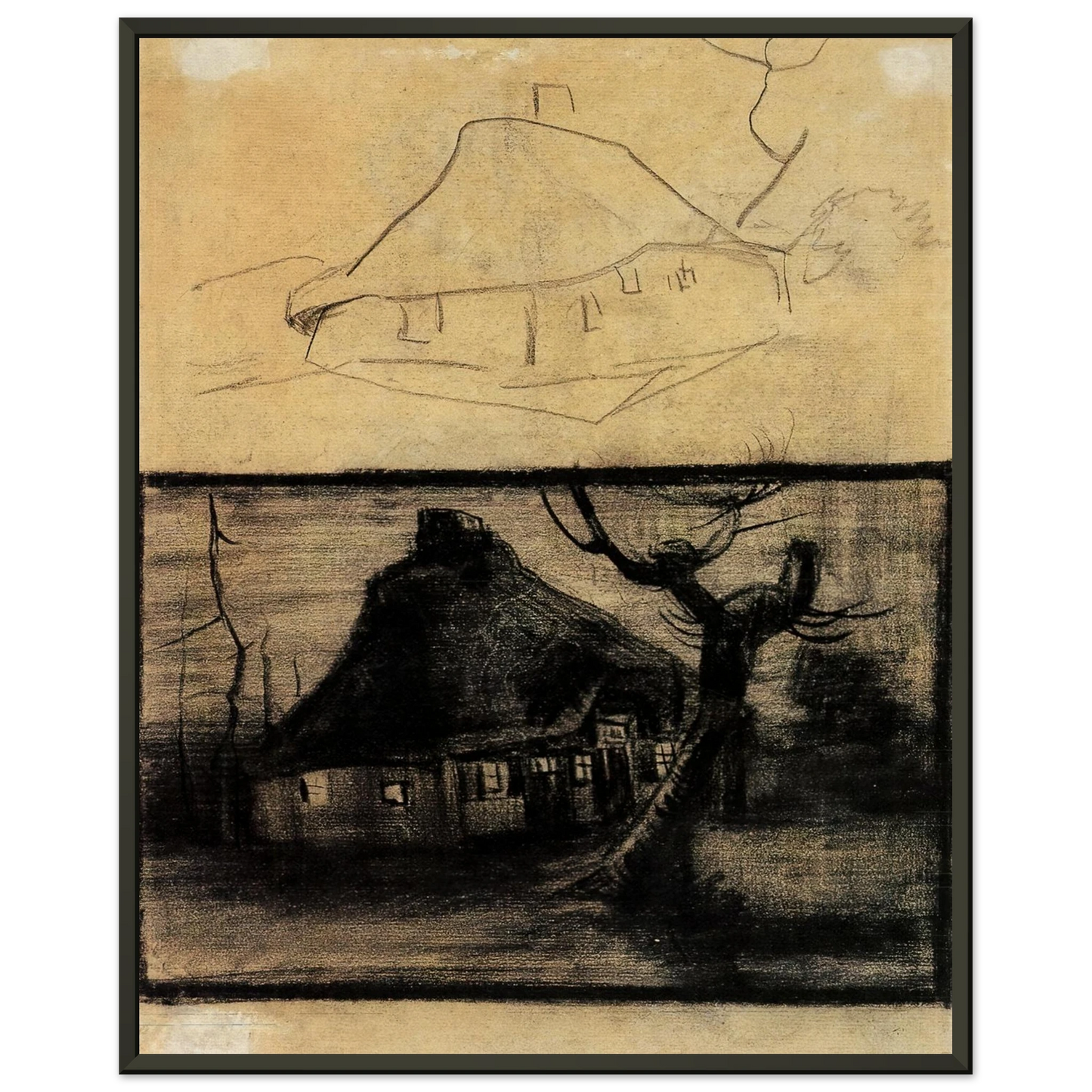 Vincent van Gogh Two Studies of a Cottage Framed Art Print - Aluminum Frame - 40x50 cm / 16x20 inches