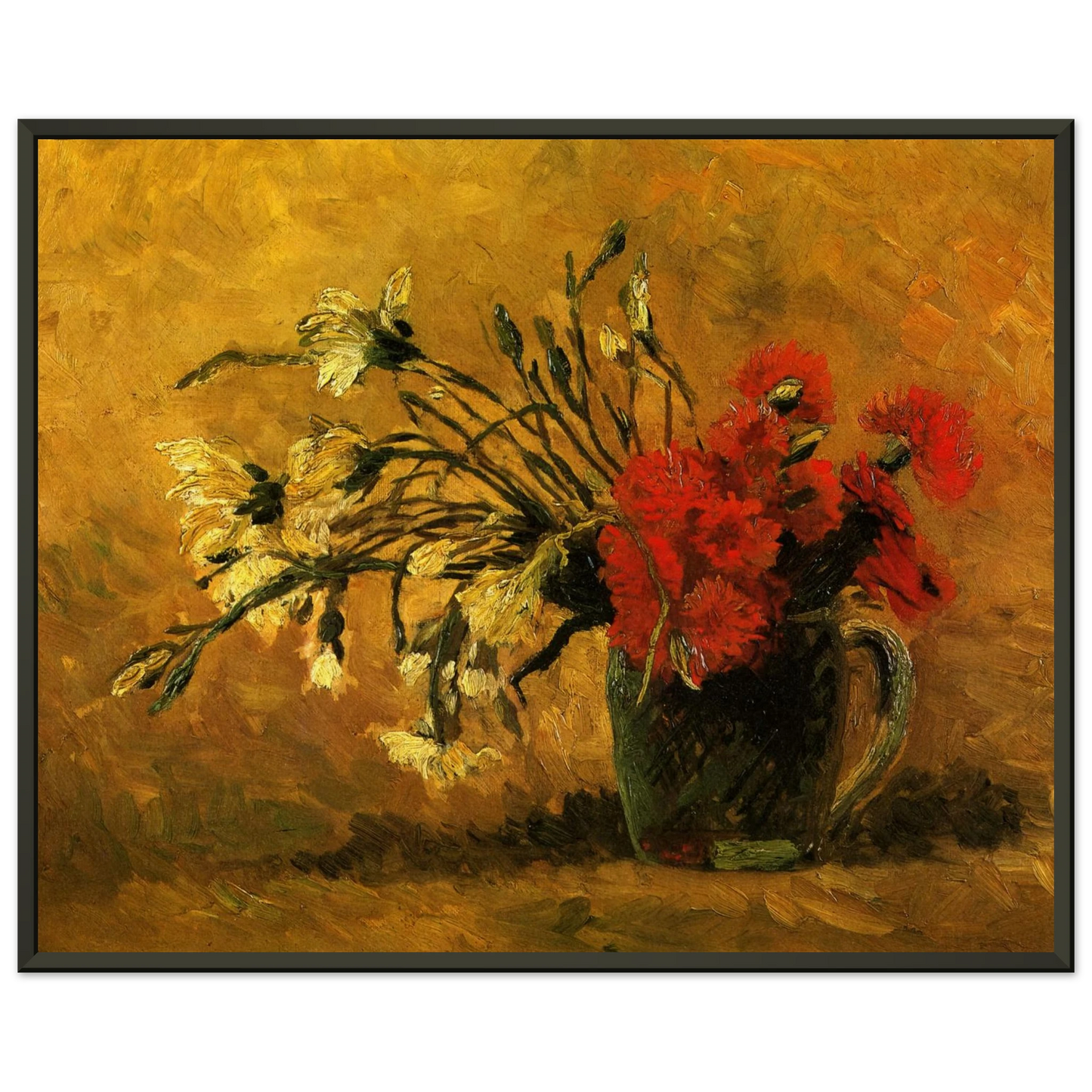 Vincent van Gogh Vase with Red and White Carnations on a Yellow Background Framed Art Print - Aluminum Frame - 60x80 cm / 24x32 inches