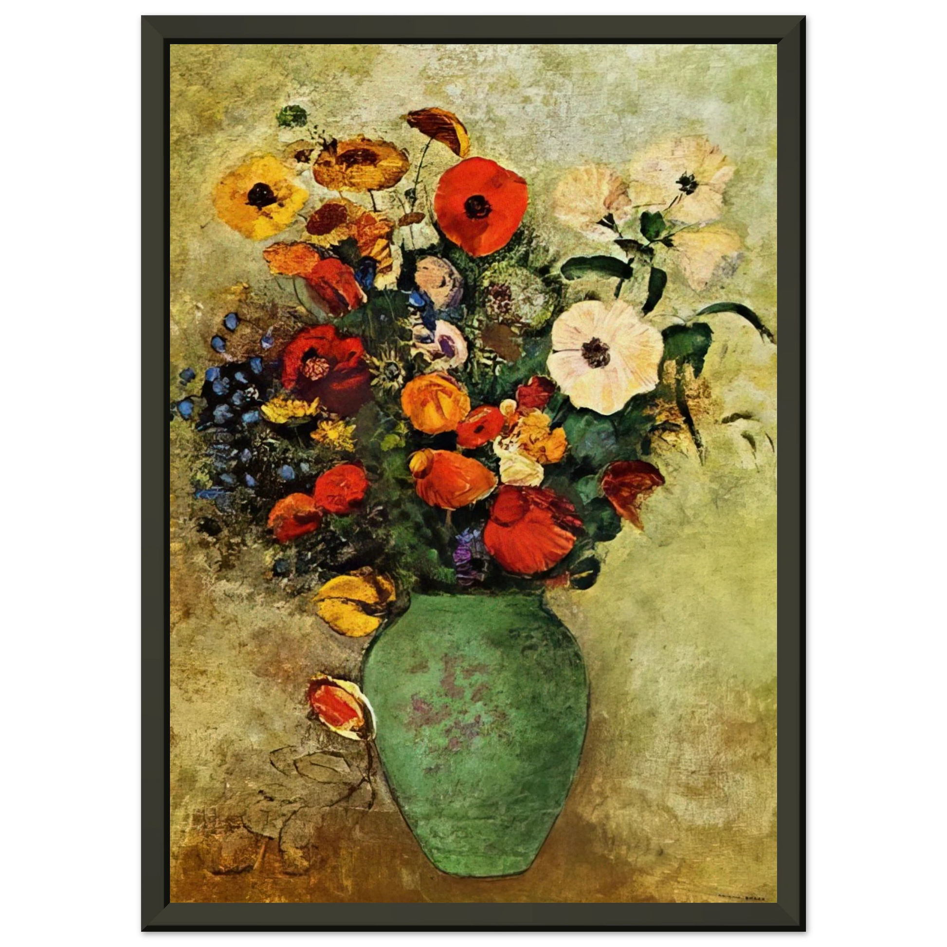 Odilon Redon  BOUQUET OF FLOWERS IN A GREEN VASE Framed Art Print  - Aluminum Frame - 40x50 cm / 16x20 inches