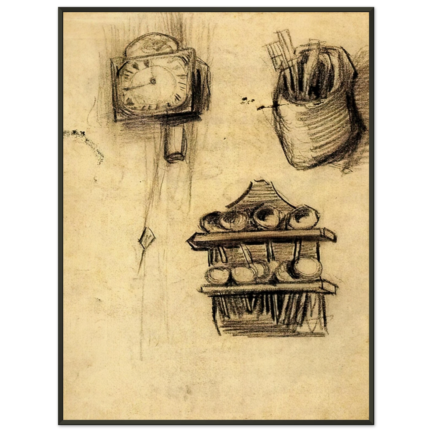 Wall artVincent van Gogh Clock Clog with Cutlery and a Spoon Rack Framed Art Print - Aluminum Frame - 70x100 cm / 28x40 inches