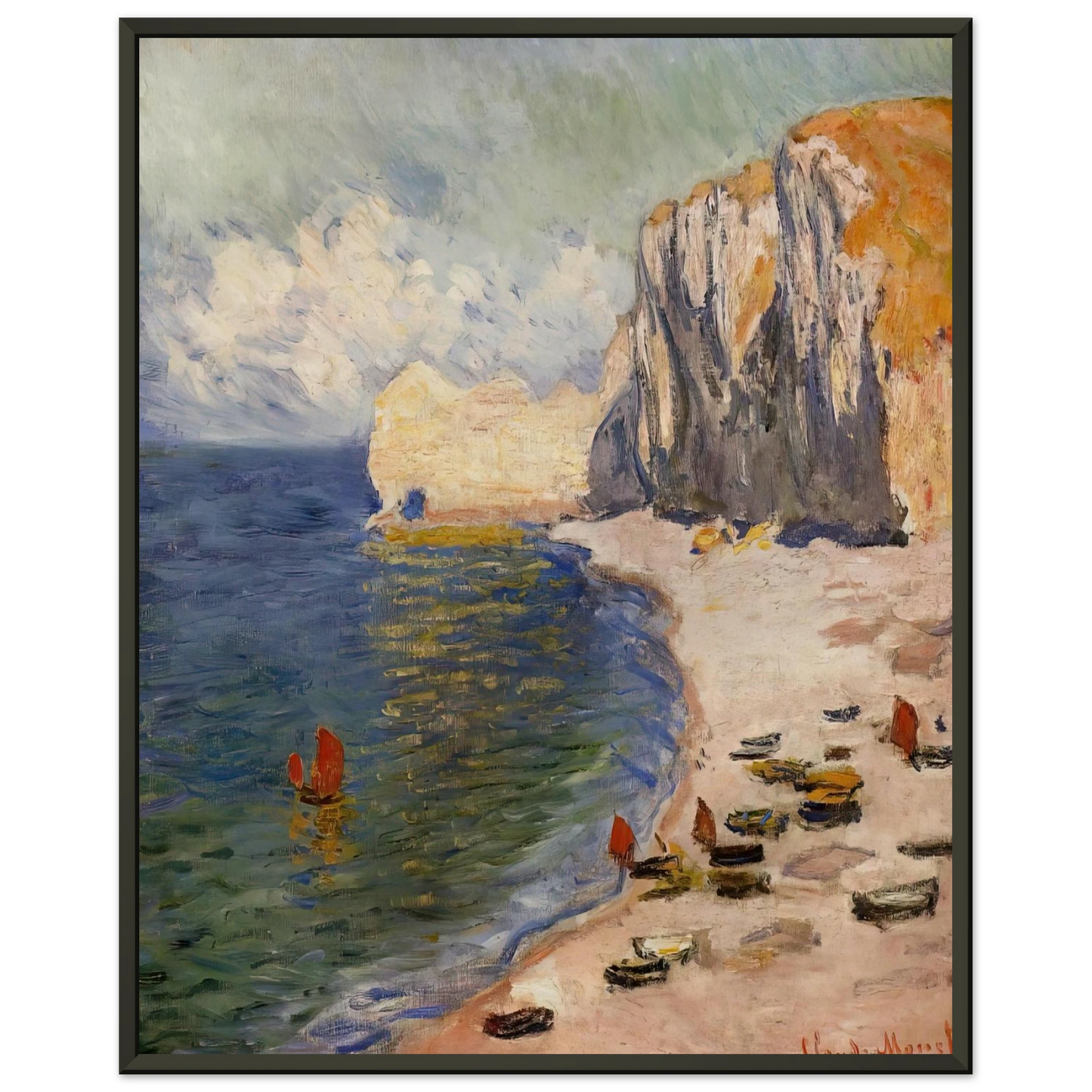 claude monet  The Beach and the Falaise dAmont Framed Art Print  - Aluminum Frame - 70x100 cm / 28x40 inches