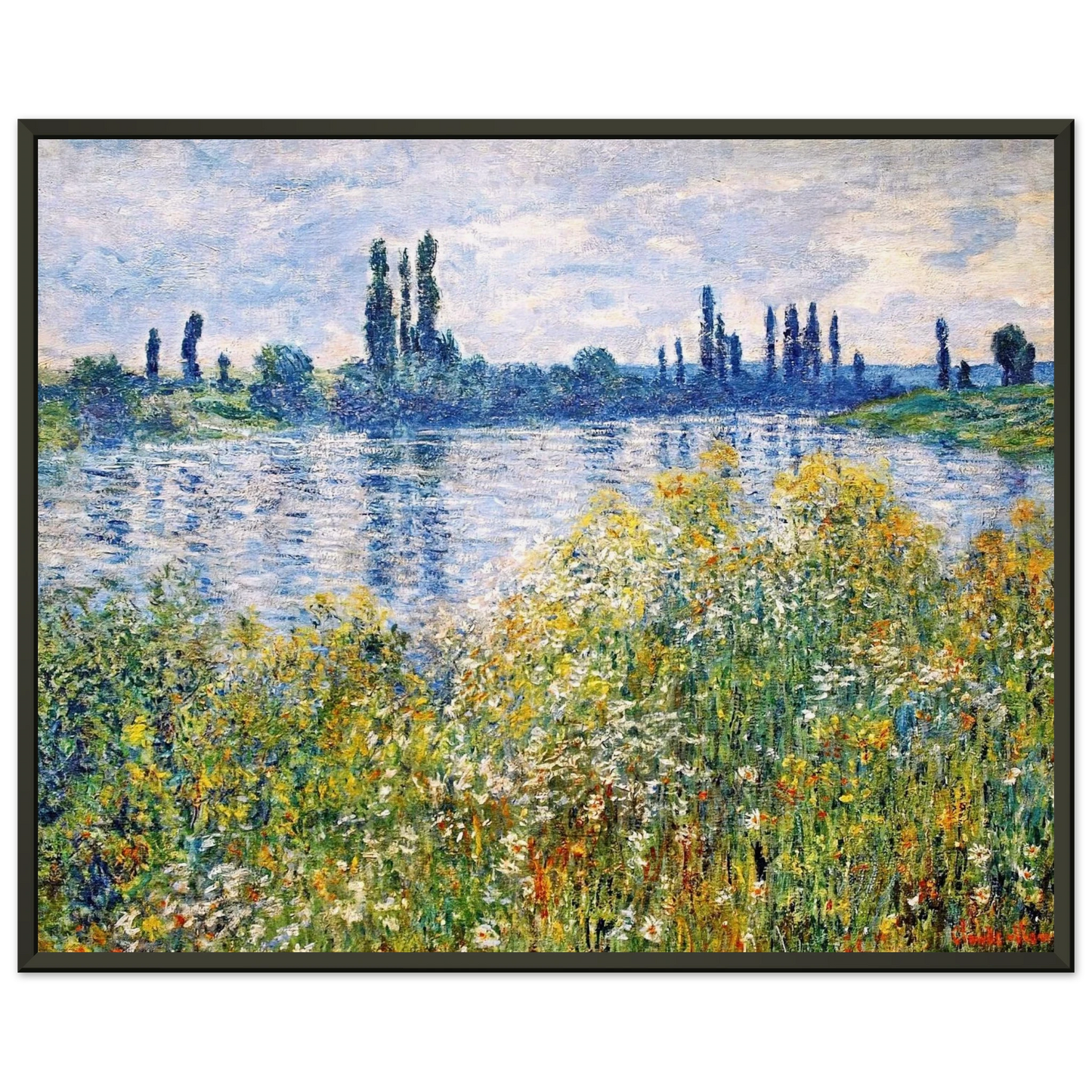 claude monet  Flowers on the Banks of Seine near Vetheuil Framed Art Print  - Aluminum Frame - 70x100 cm / 28x40 inches
