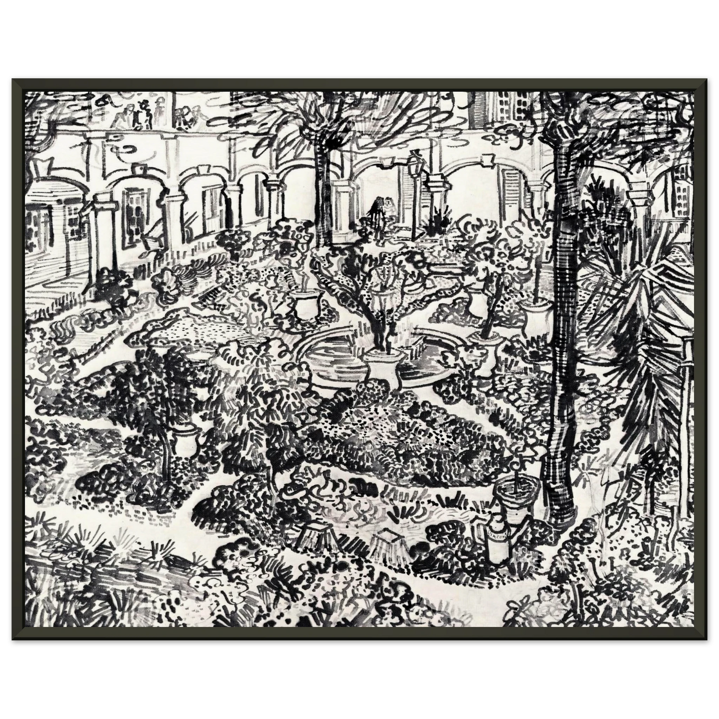 Vincent van Gogh  The Courtyard of the Hospital at Arles Framed Art Print  - Aluminum Frame - 40x50 cm / 16x20 inches