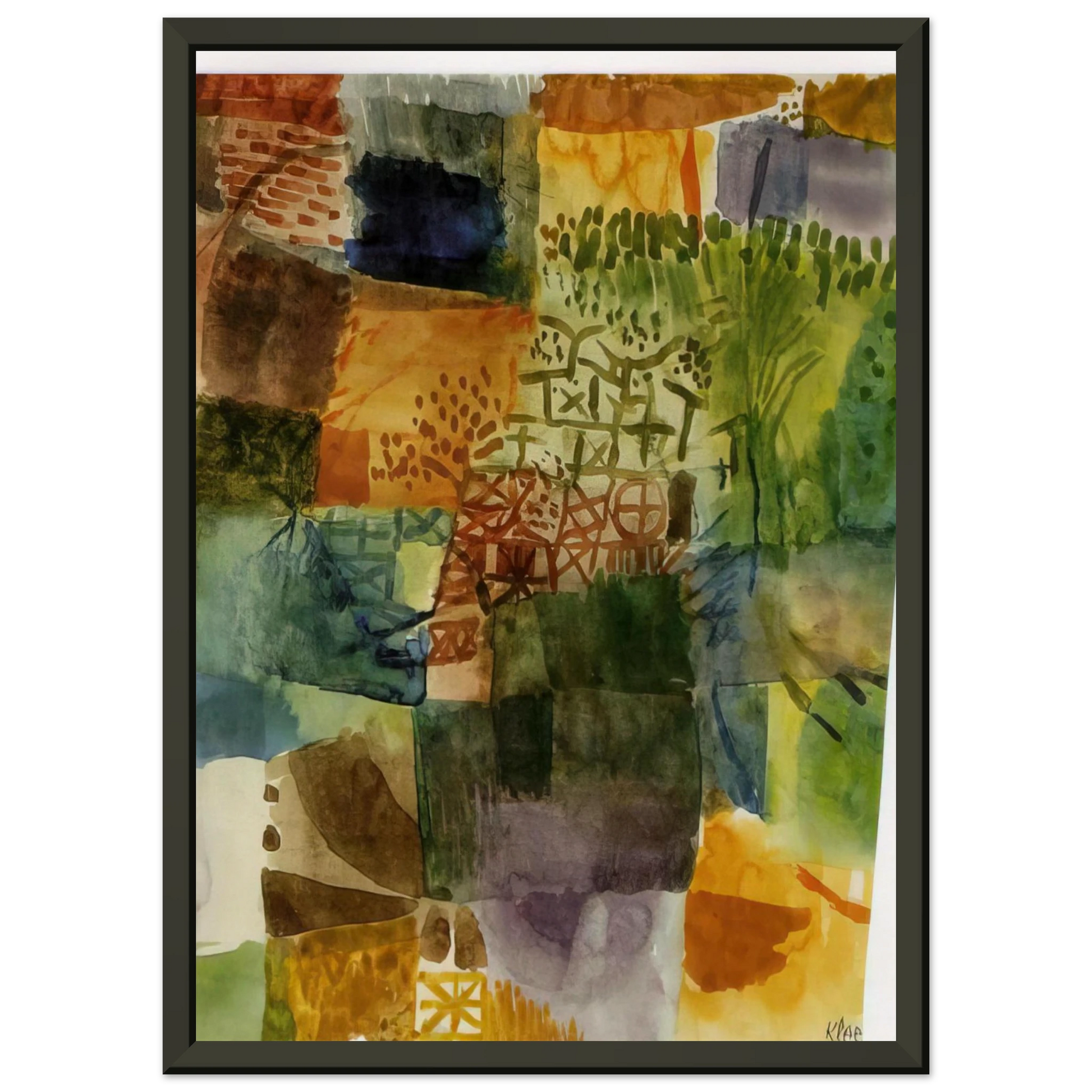 Paul Klee  REMEMBRANCE OF A GARDEN 1914 Framed Art Print  - Aluminum Frame - 40x50 cm / 16x20 inches