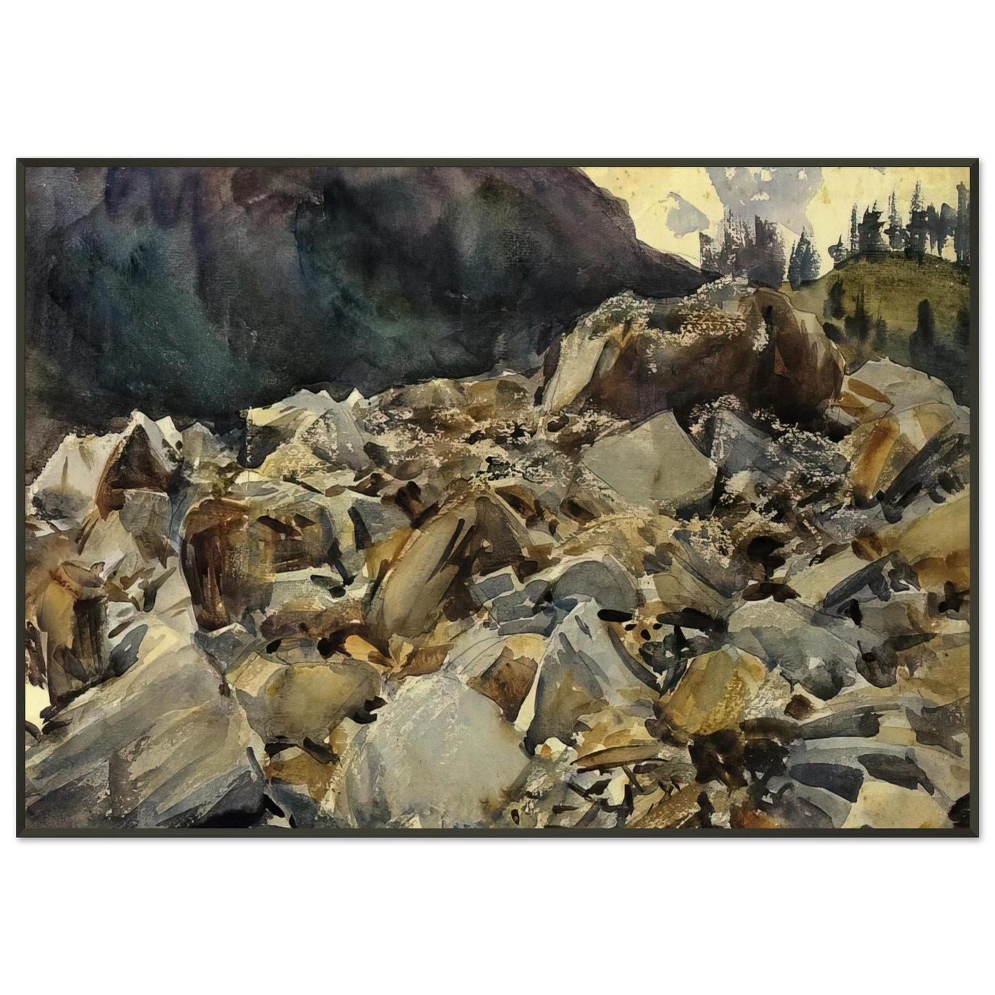 John Singer Sargent Purtud Alpine Scene and Boulders Framed Art Print - Aluminum Frame - 21x29.7 cm / 8x12"