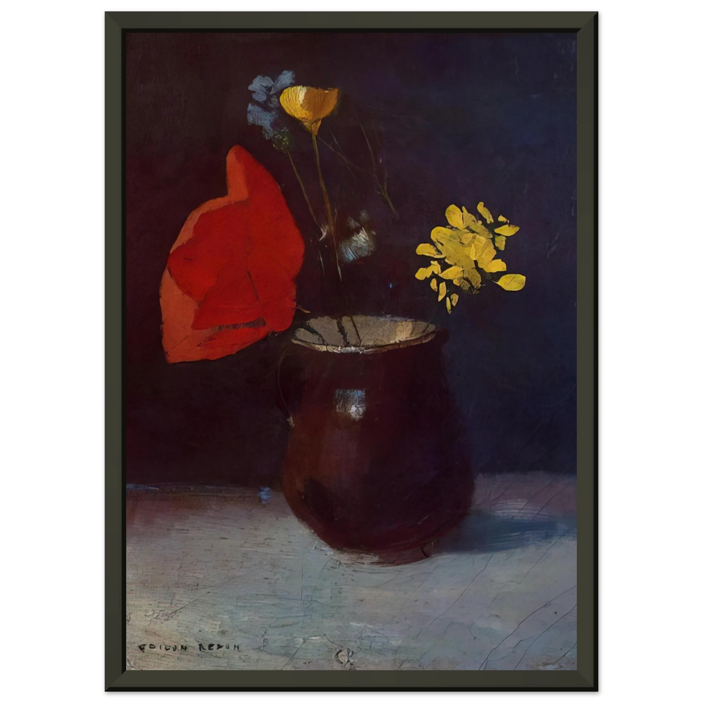 Odilon Redon  PITCHER OF FLOWERS Framed Art Print  - Aluminum Frame - 70x100 cm / 28x40 inches