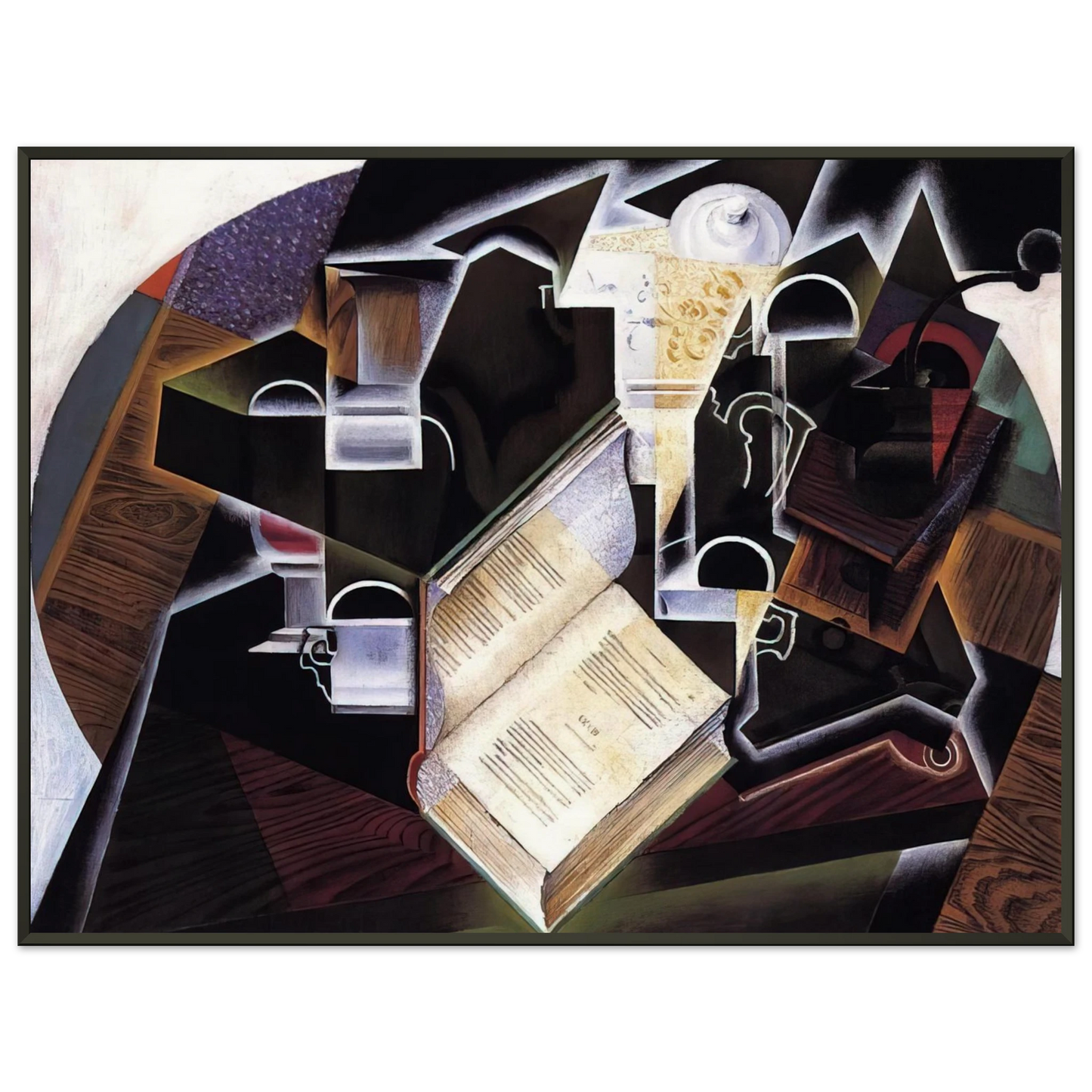 Juan Gris  BOOK PIPE AND GLASSES Framed Art Print  - Aluminum Frame - 60x80 cm / 24x32 inches
