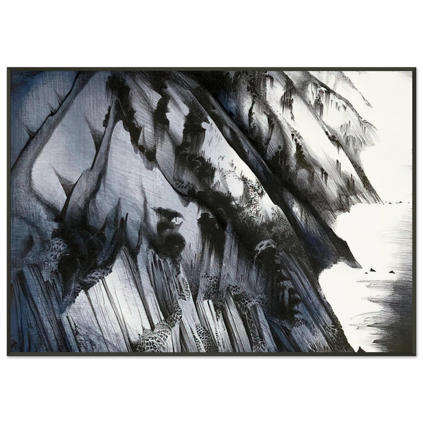 Eyvind Earle  Cliffs of Darkness Framed Art Print  - Aluminum Frame - 21x29.7 cm / 8x12"