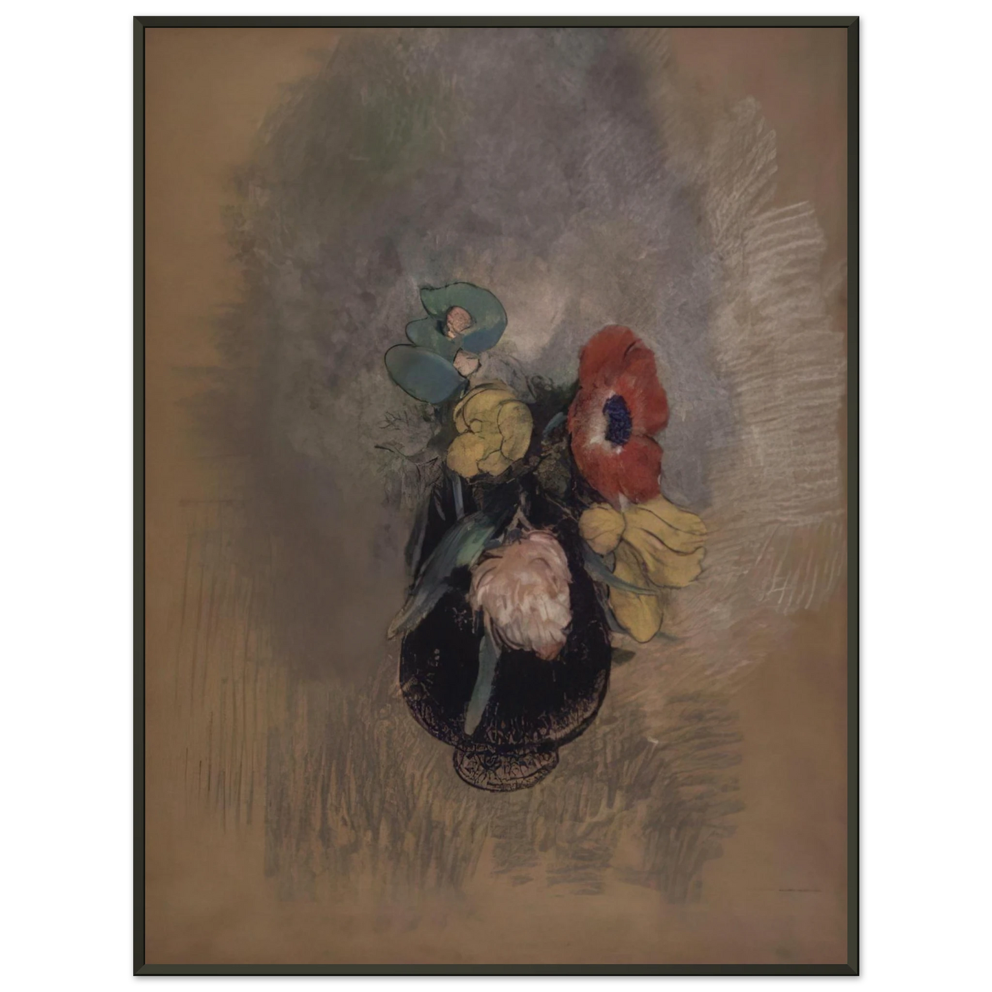Odilon Redon  ANEMONES AND TULIPS Framed Art Print  - Aluminum Frame - 60x80 cm / 24x32 inches