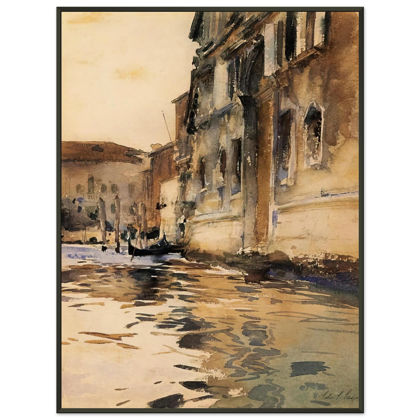 John Singer Sargent Venetian Canal Palazzo Corner Framed Art Print - Aluminum Frame - 60x80 cm / 24x32 inches