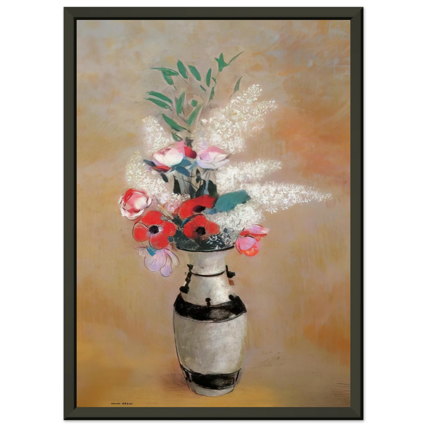 Odilon Redon  BOUQUET WITH WHITE LILIES IN A JAPANESE VASE Framed Art Print  - Aluminum Frame - 40x50 cm / 16x20 inches