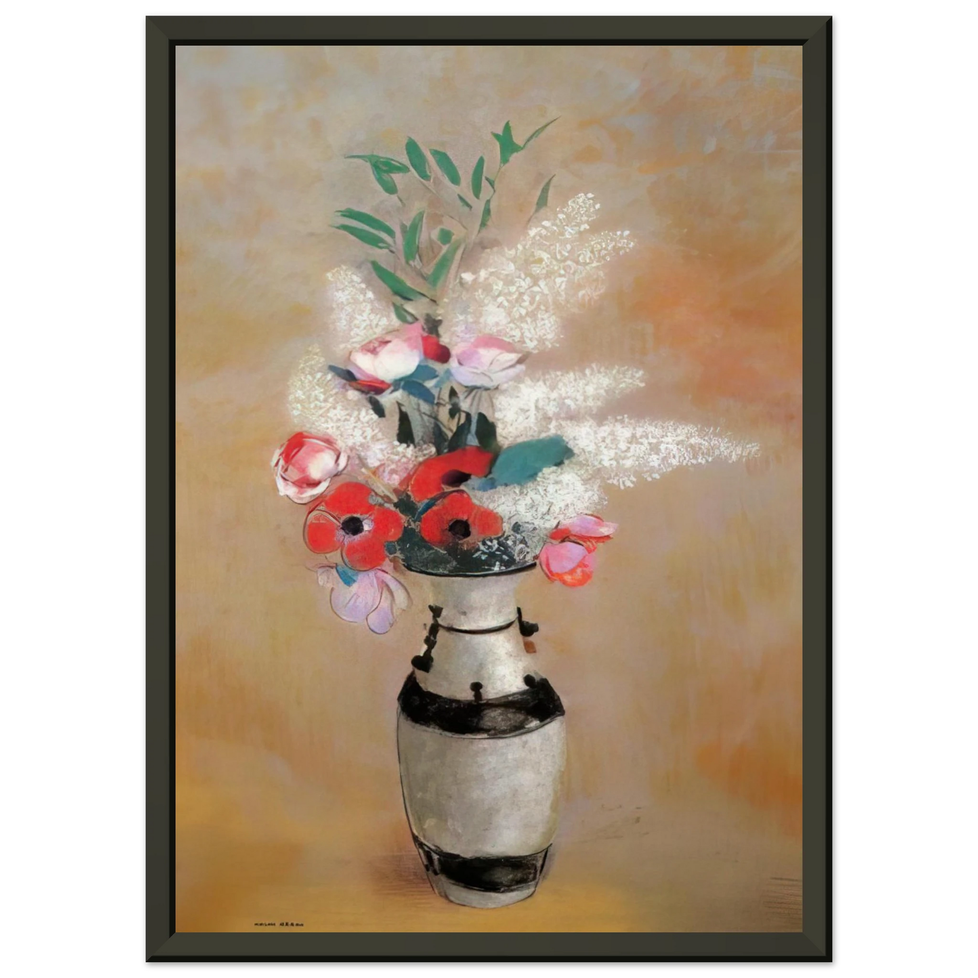 Odilon Redon  BOUQUET WITH WHITE LILIES IN A JAPANESE VASE Framed Art Print  - Aluminum Frame - 40x50 cm / 16x20 inches