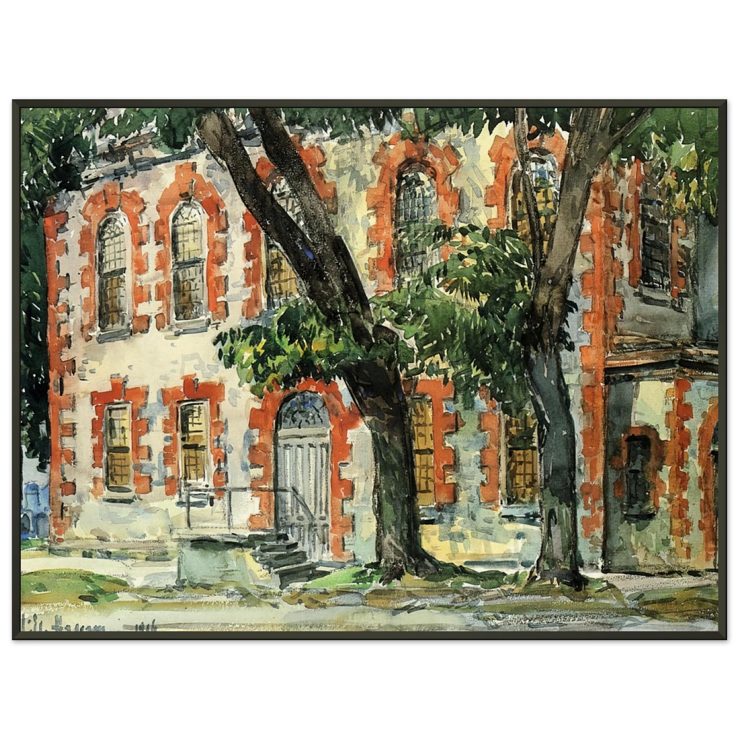 Childe Hassam Old Dutch Building Fishkill New York Framed Art Print - Aluminum Frame - 40x50 cm / 16x20 inches