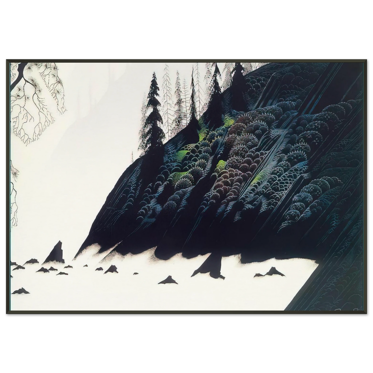 Eyvind Earle Spruce Redwoods and Pine Framed Art Print - Aluminum Frame - 21x29.7 cm / 8x12"