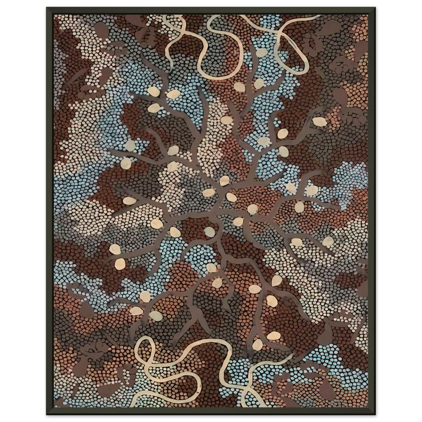 Clifford Possum Tjapaltjarri Bush Tucker Dreaming 1984 Framed Art Print - Aluminum Frame - 40x50 cm / 16x20 inches
