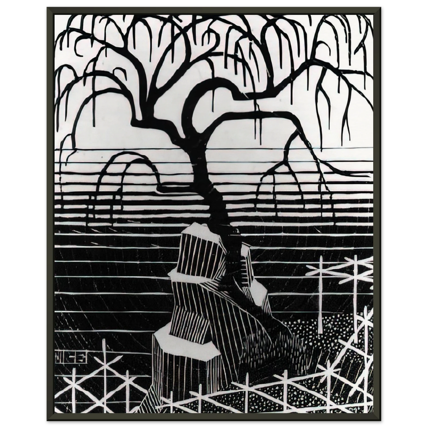 MC Escher  TREE 1926 Framed Art Print  - Aluminum Frame - 40x50 cm / 16x20 inches