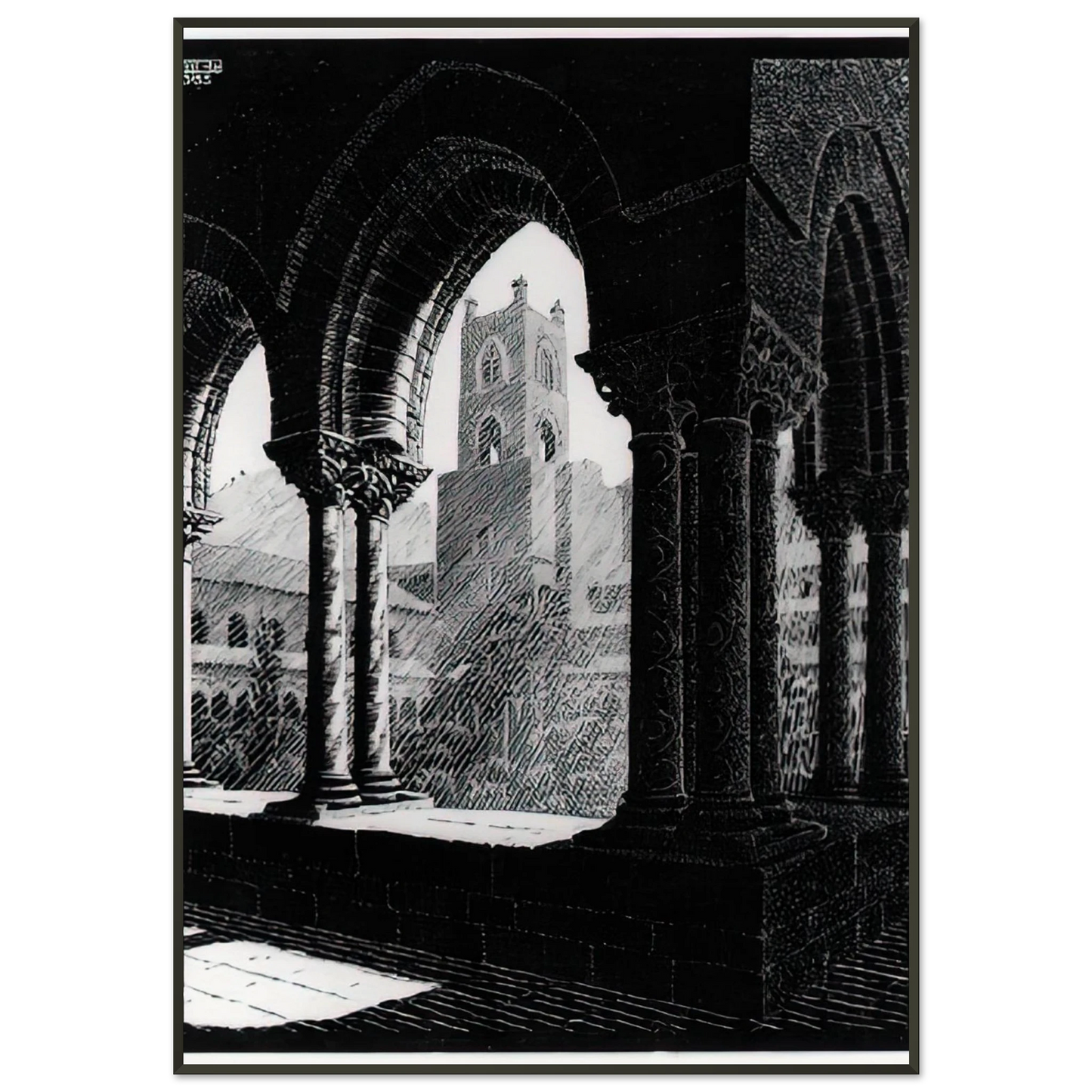 MC Escher  CLOISTER OF MONREALE SICILY Framed Art Print  - Aluminum Frame - 21x29.7 cm / 8x12"
