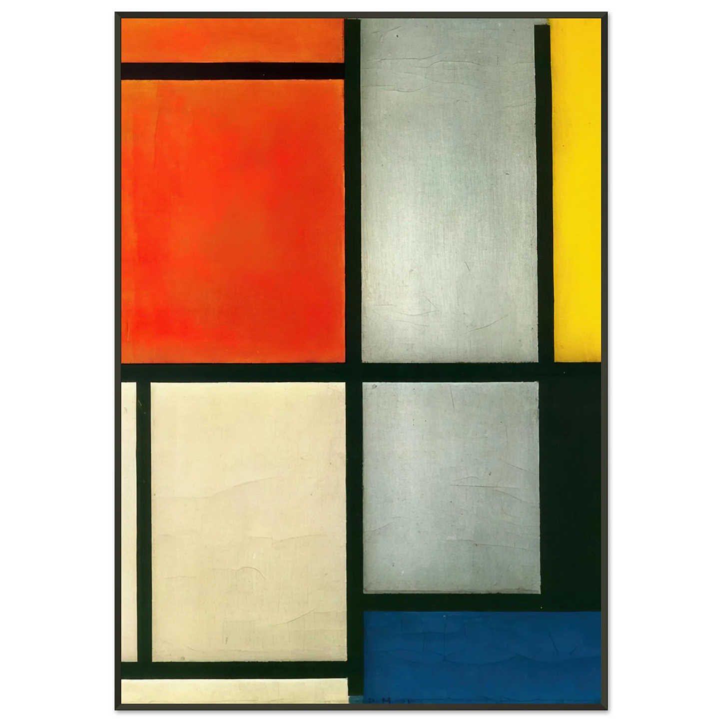 Piet Mondrian Tableau 3 with Orange Red Yellow Black Blue and Gray Framed Art Print - Aluminum Frame - 21x29.7 cm / 8x12"
