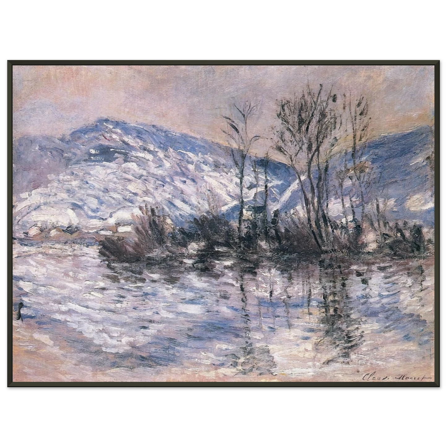 claude monet The Seine at Port Villez Snow Effect 02 Framed Art Print - Aluminum Frame - 40x50 cm / 16x20 inches