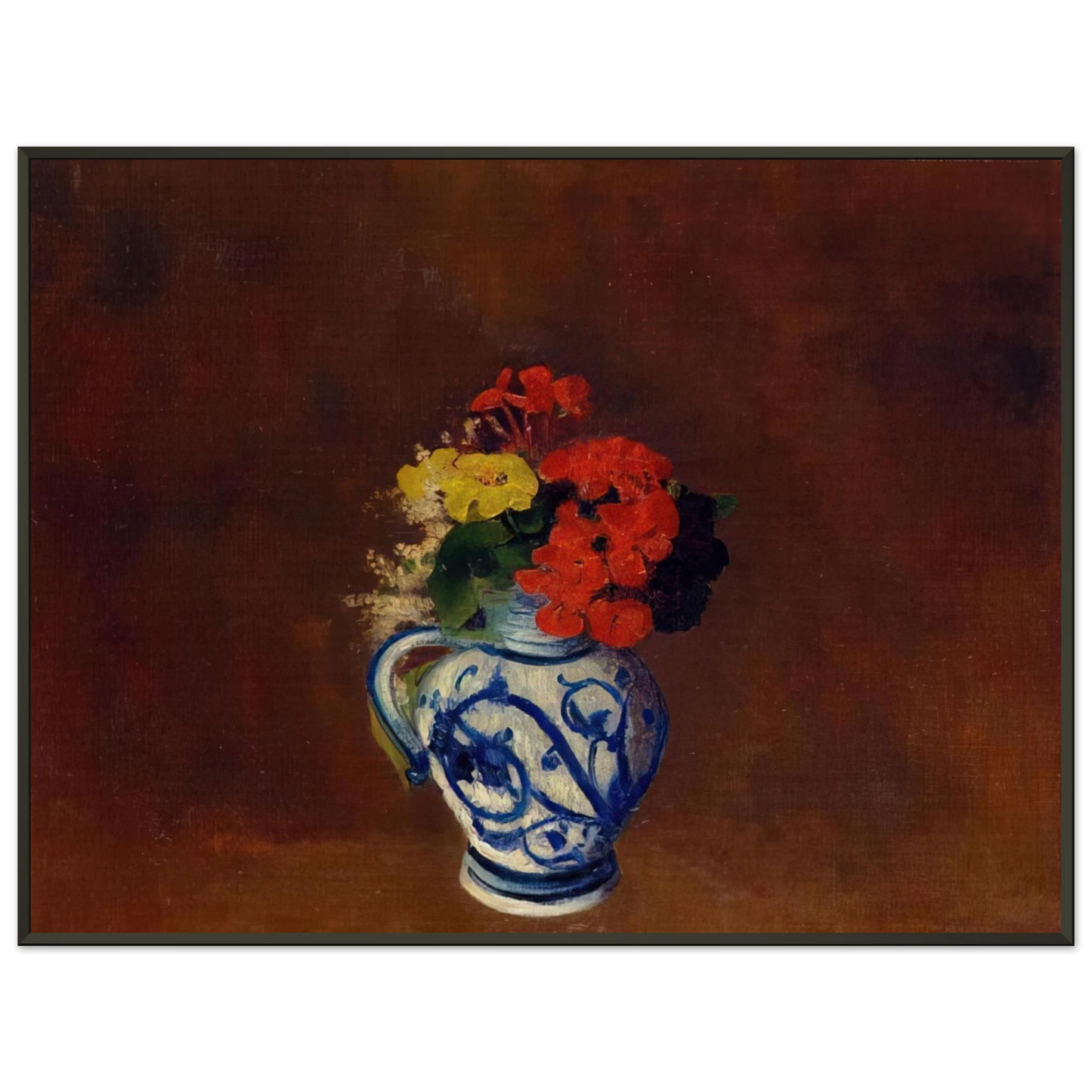 Odilon Redon  GERANIUMS AND OTHER FLOWERS IN A STONEWARE VASE Framed Art Print  - Aluminum Frame - 60x80 cm / 24x32 inches