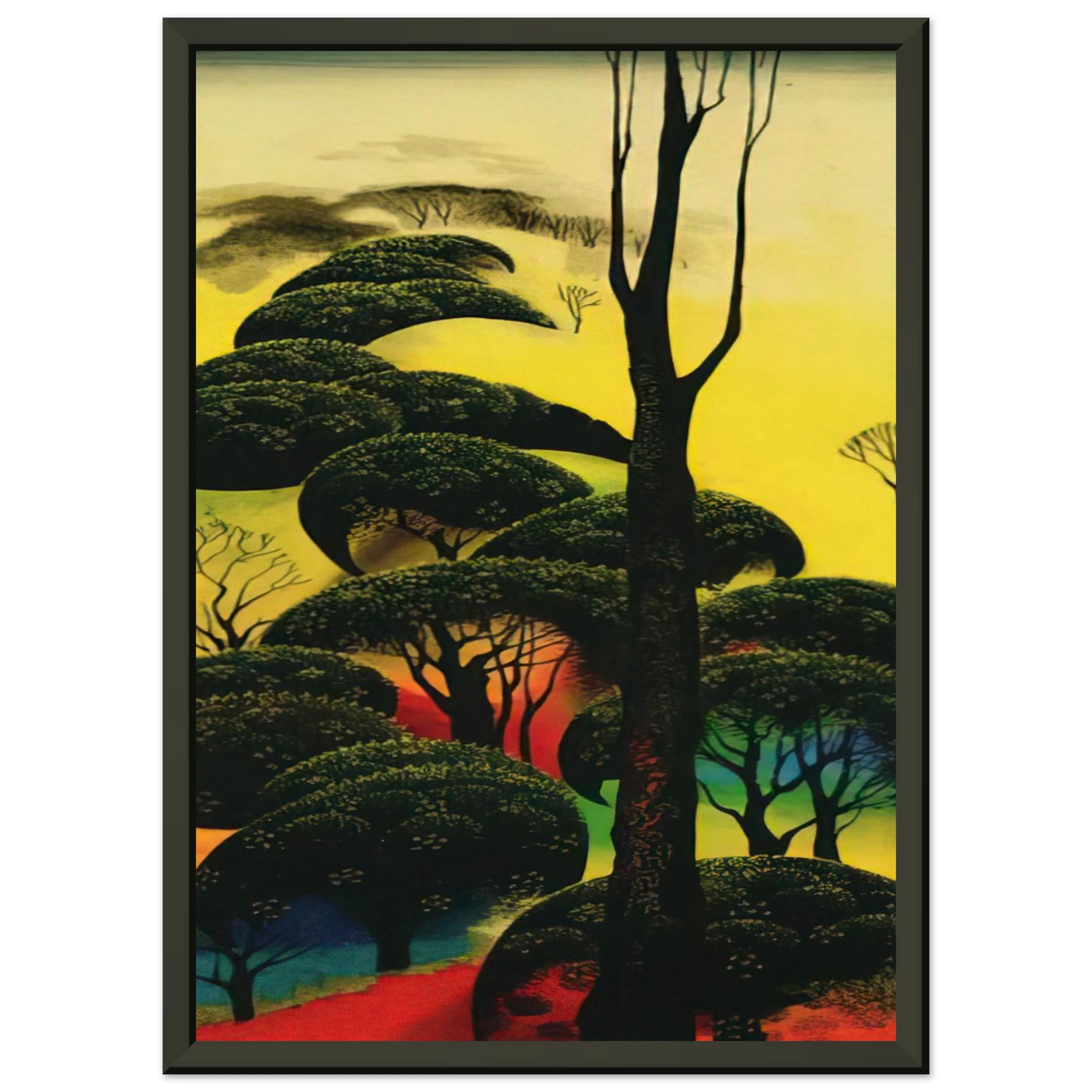 Eyvind Earle Climbing Oaks Framed Art Print - Aluminum Frame - 60x80 cm / 24x32 inches