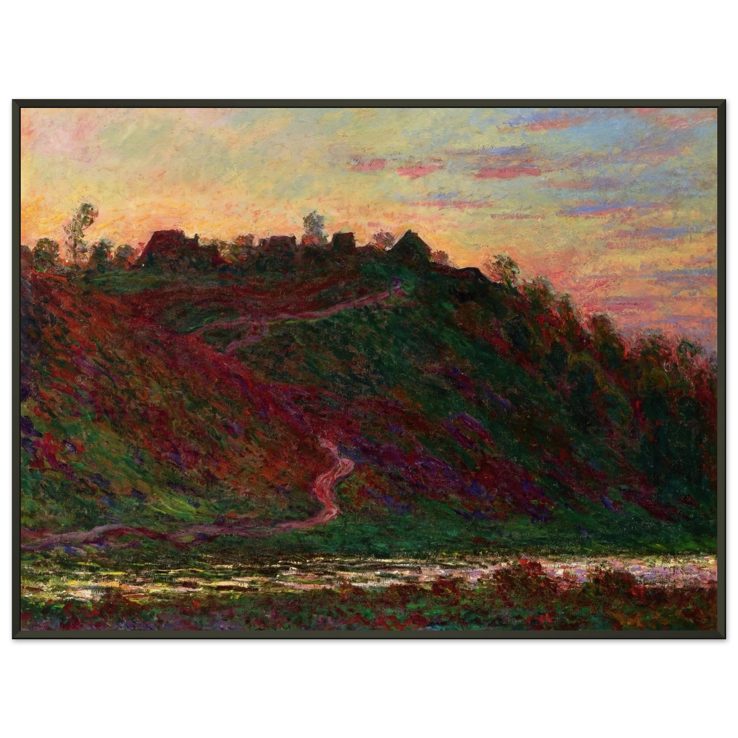 claude monet The Village of La RocheBlond Sunset Framed Art Print - Aluminum Frame - 70x100 cm / 28x40 inches