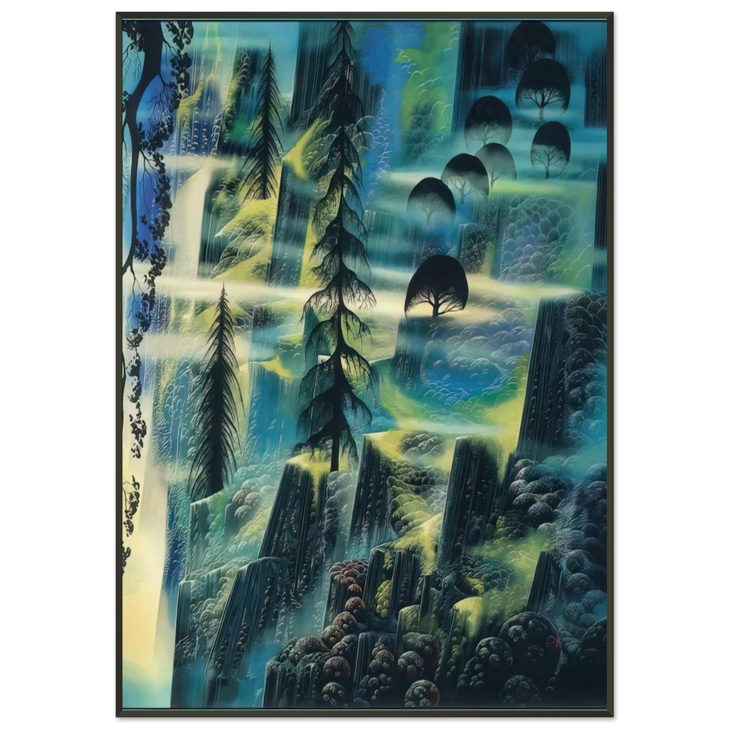 Eyvind Earle Where Eagles Fly Framed Art Print - Aluminum Frame - 21x29.7 cm / 8x12"