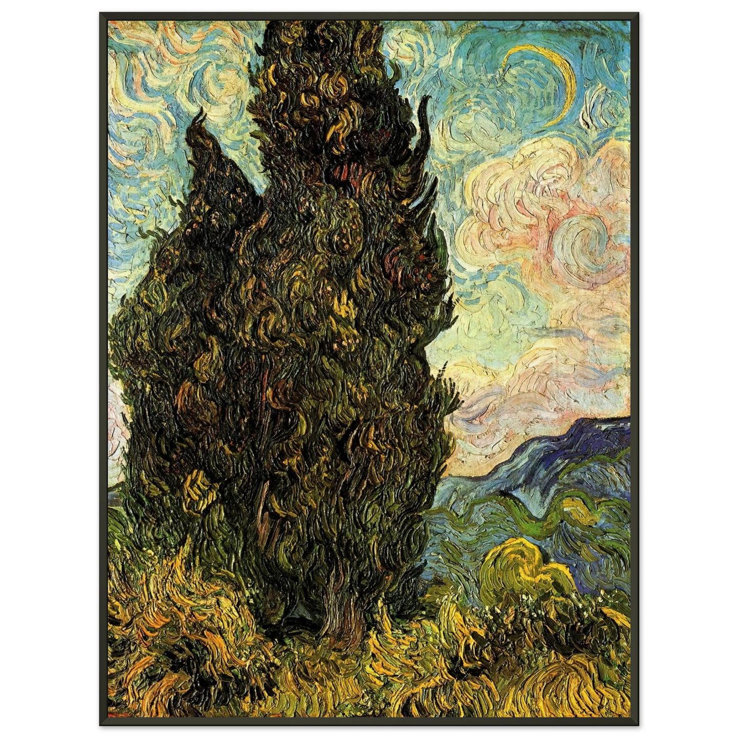 Vincent van Gogh Two Cypresses Framed Art Print - Aluminum Frame - 40x50 cm / 16x20 inches